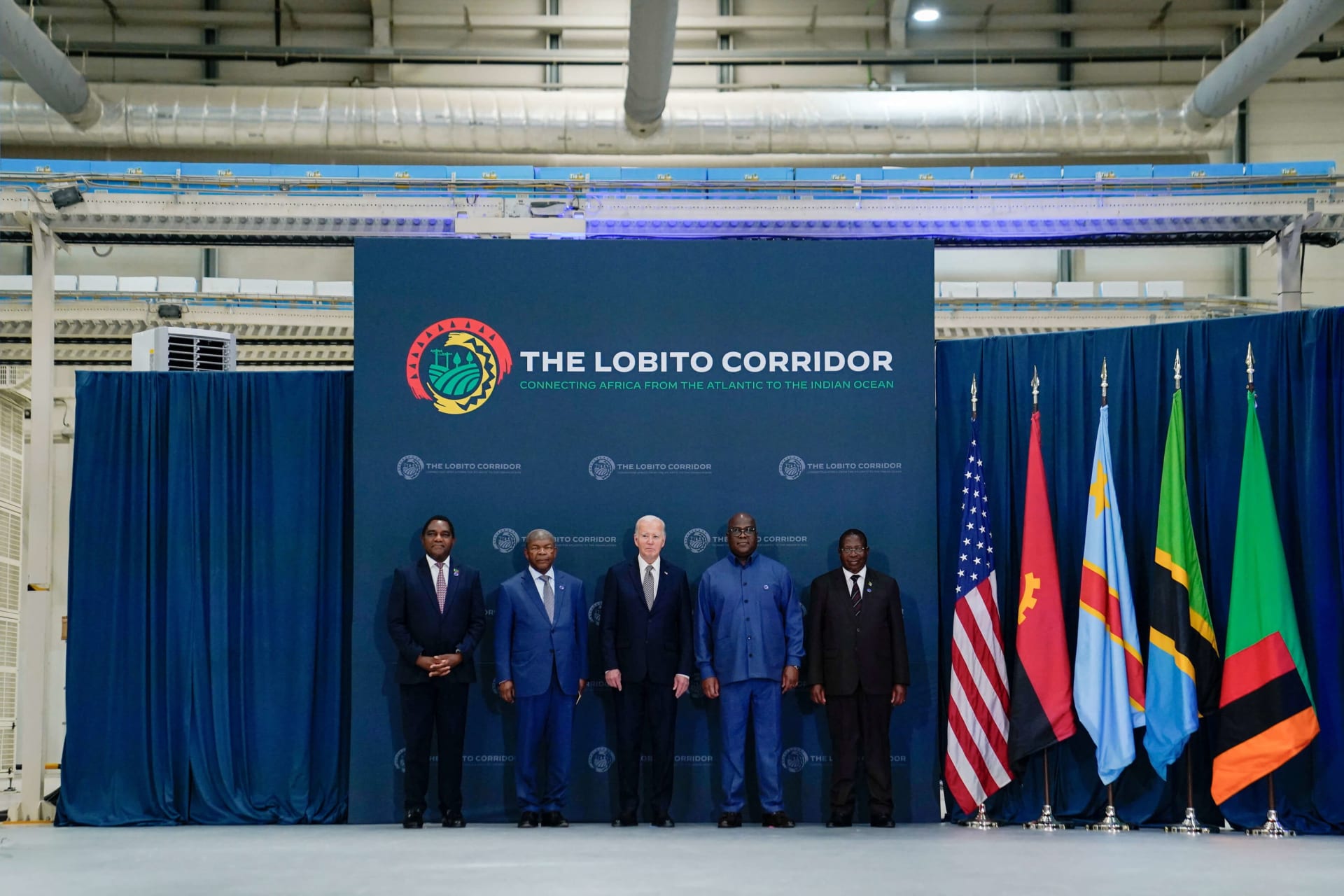 <p>U.S. President Joe Biden, Angolan President Joao Manuel Goncalves Lourenco, Democratic Republic of the Congo’s President Felix Tshisekedi, President of Zambia Hakainde Hichilema, and Tanzania’s Vice President Philip Isdor Mpango pose for a photo, during a</p>
