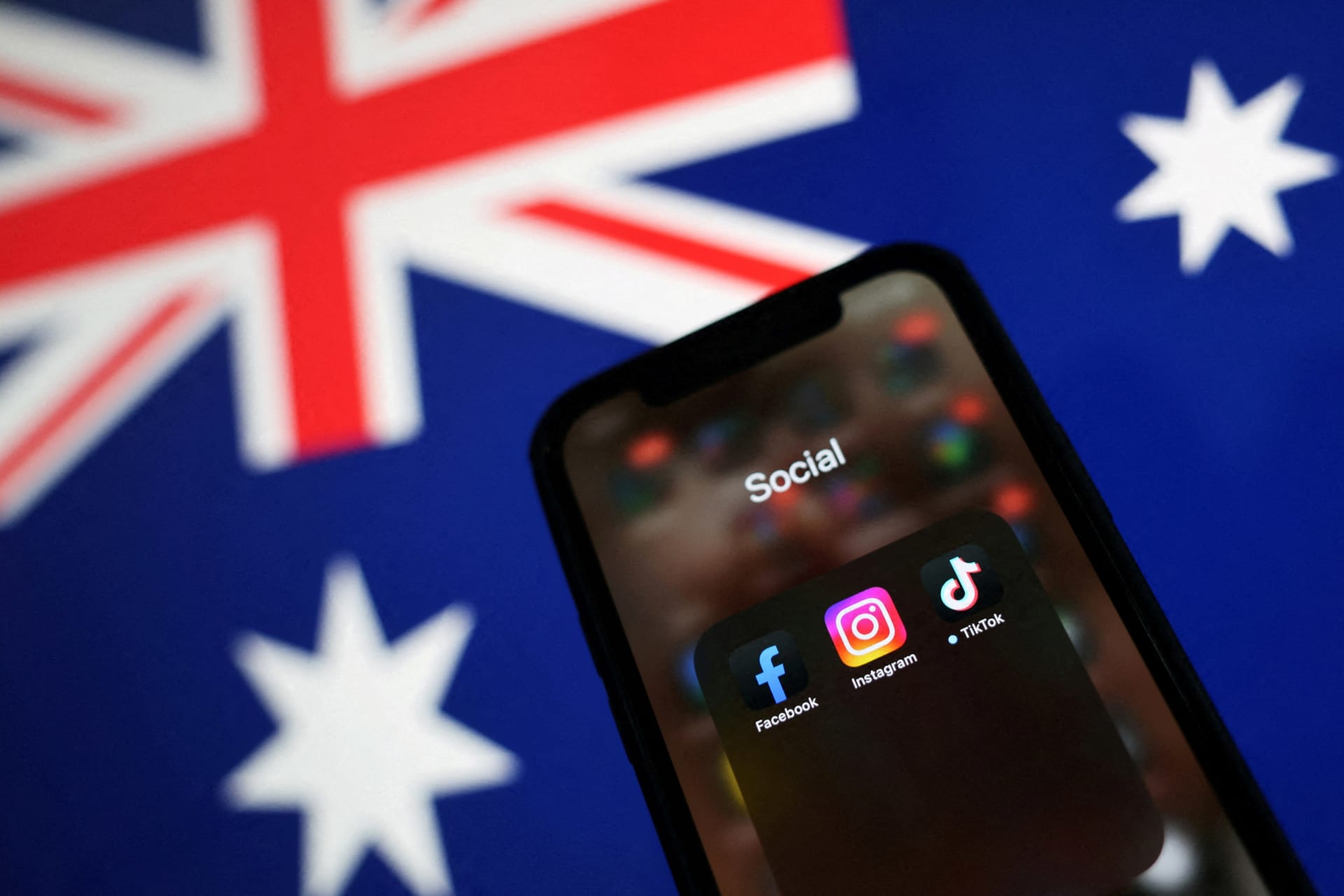 <p>Facebook, Instagram and TikTok apps are seen on a smartphone in front of an Australian flag, in this illustration taken November 29, 2024.</p>
