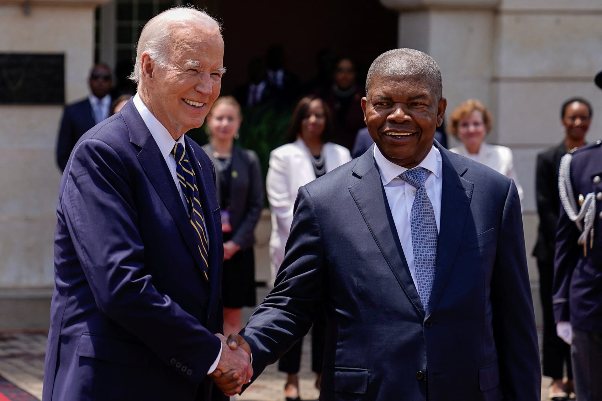 <p>President Joe Biden shakes hands with Angolan President Joao Manuel Goncalves Lourenco at the Presidential Palace in Luanda, Angola, on December 3, 2024.</p>
