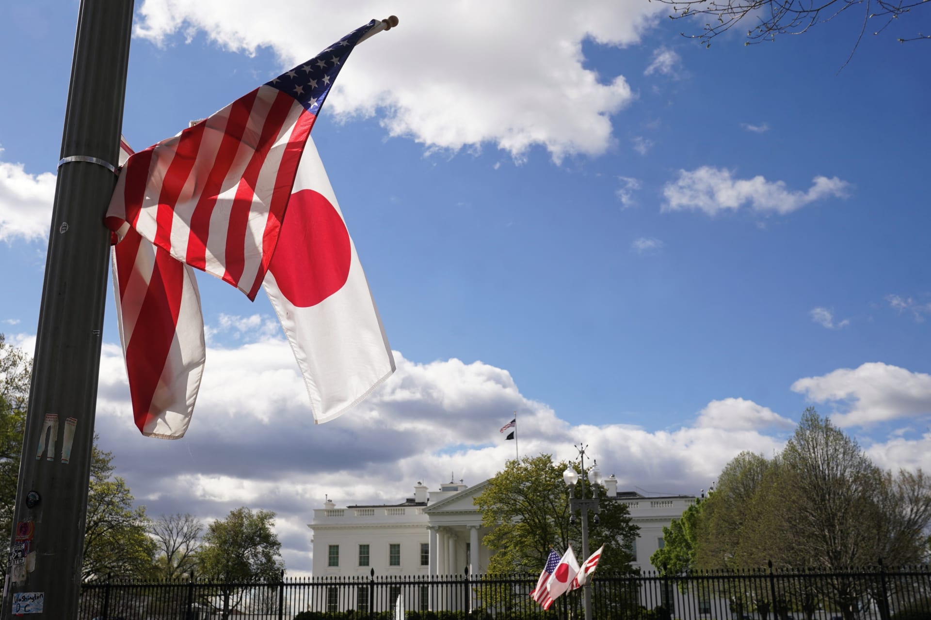<p>Japanese and U.S. Flags fly side by side in front of the White House ahead next week’s State Visit of Japanese Prime Minister Fumio Kishida to Washington, U.S., April 5, 2024.</p>
