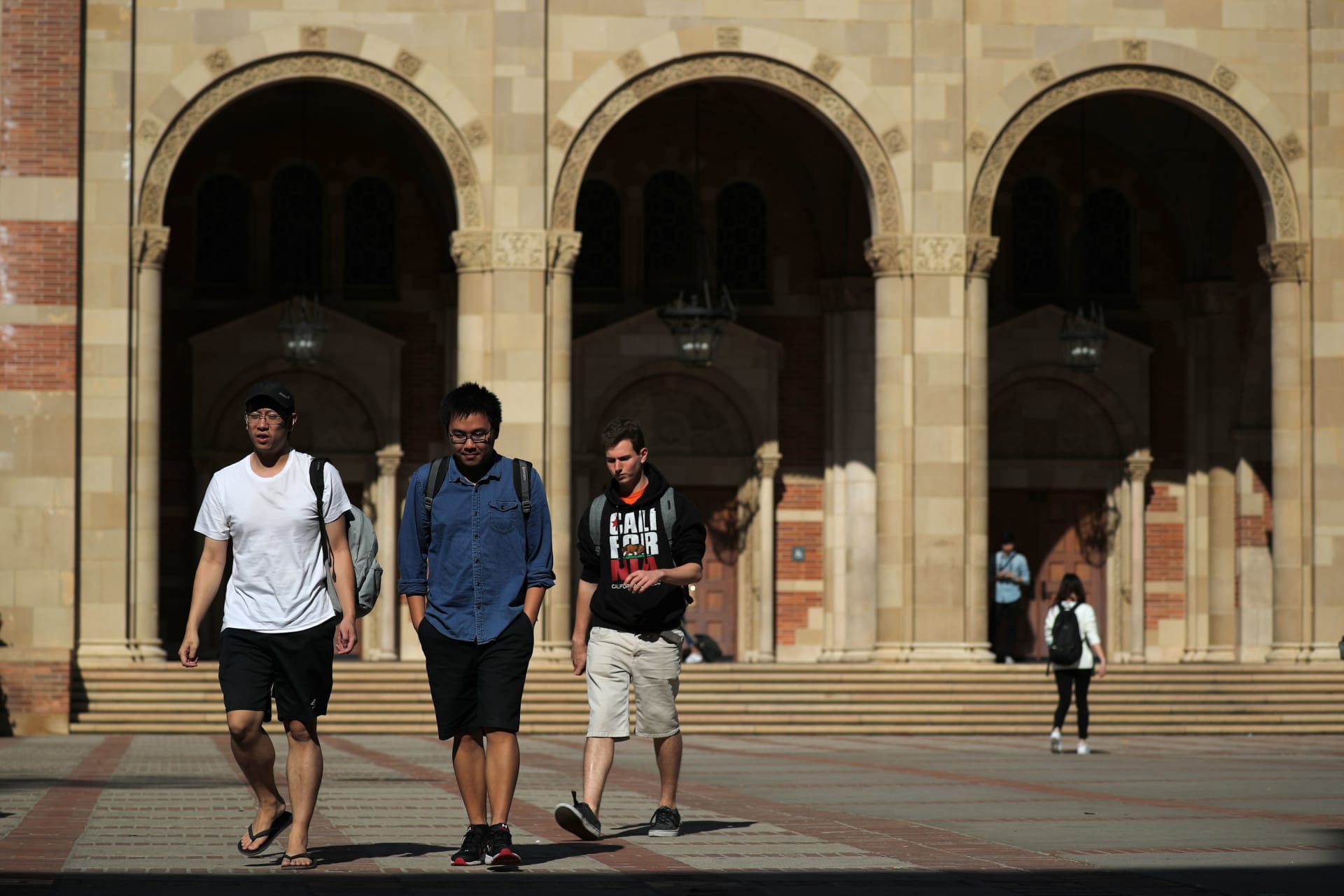 <p>People walk in front of Royce Hall on the University of California Los Angeles (UCLA) campus in Los Angeles, California, November 15, 2017.</p>
