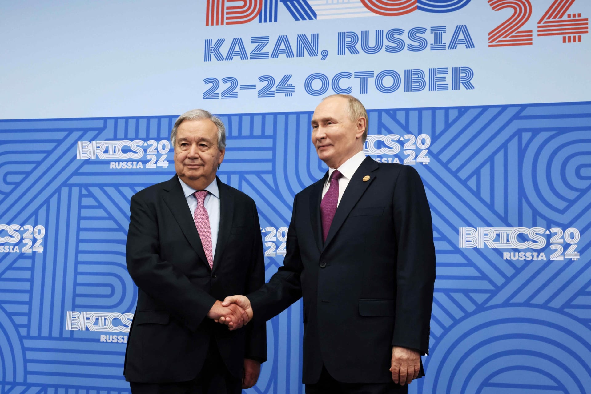 <p>UN Secretary-General Antonio Guterres and Russian President Vladimir Putin at BRICS</p>
