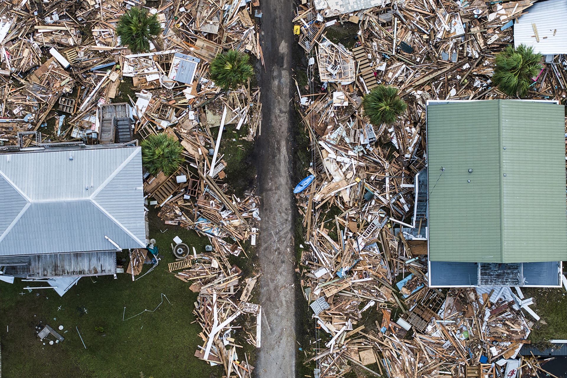 <p>An aerial view of damaged houses in Horseshoe Beach, Florida, after Hurricane Helene.</p>

