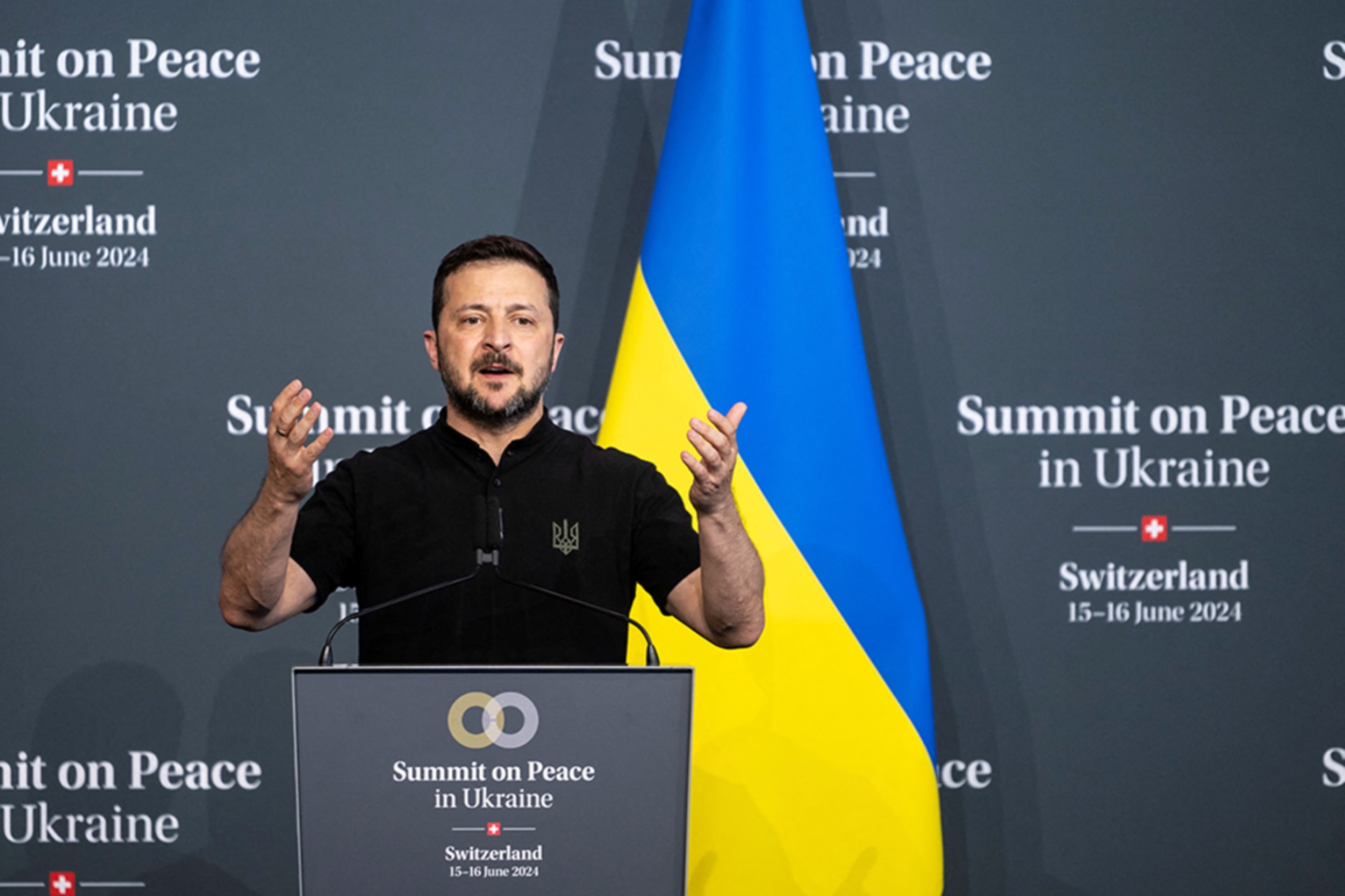 <p>Ukrainian President Volodymyr Zelenskyy speaks at the Summit on Peace in Ukraine.</p>
