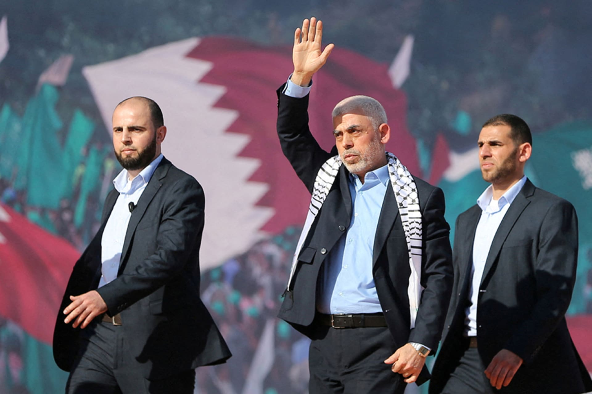 <p>Hamas leader Yahya Sinwar attends a rally marking the thirty-fifth anniversary of the group’s founding in 2022.</p>
