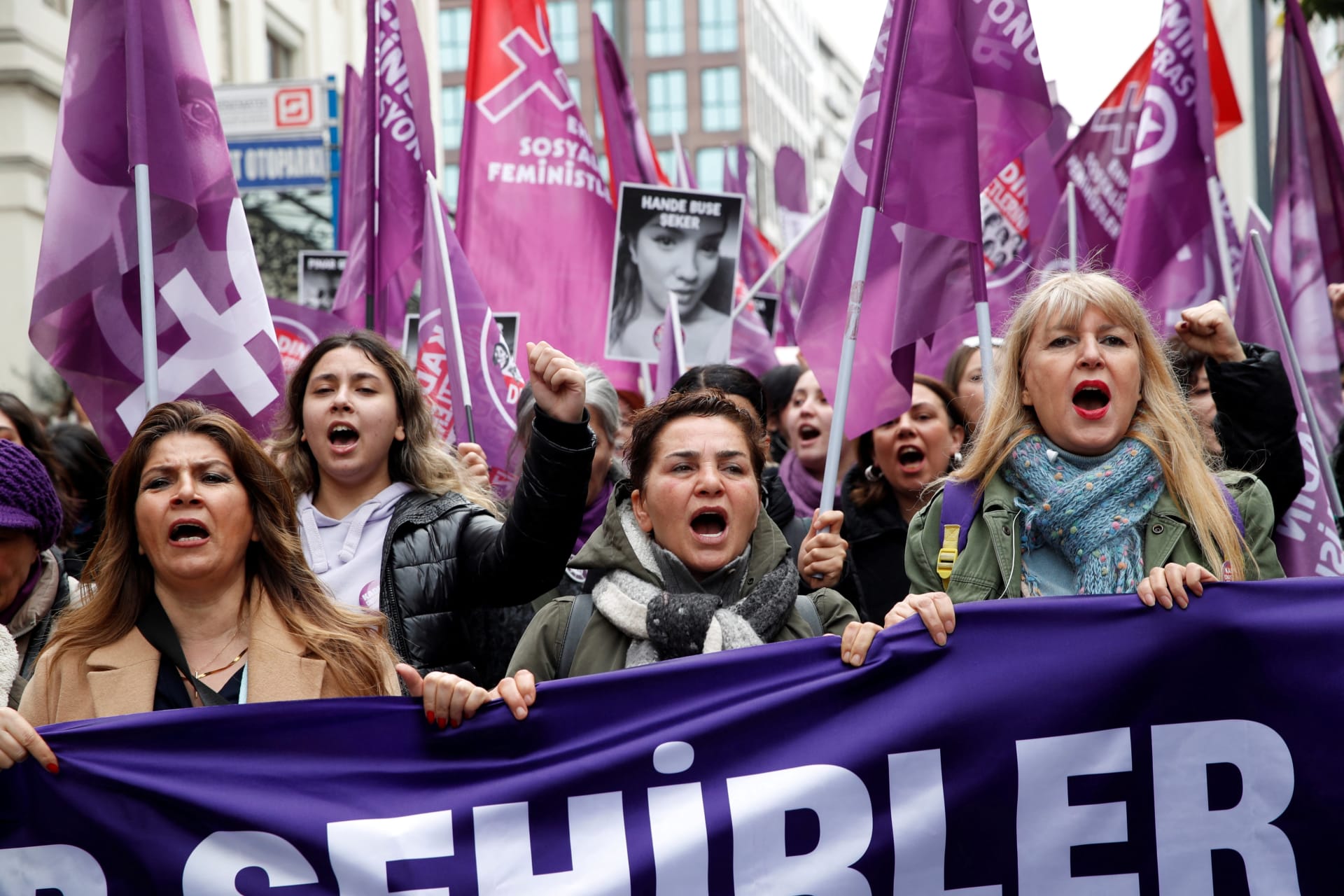 <p>People take part in a demonstration to protest against all gender-based violence and femicide, ahead of International Women’s Day, in Istanbul, Turkey March 3, 2024.</p>
