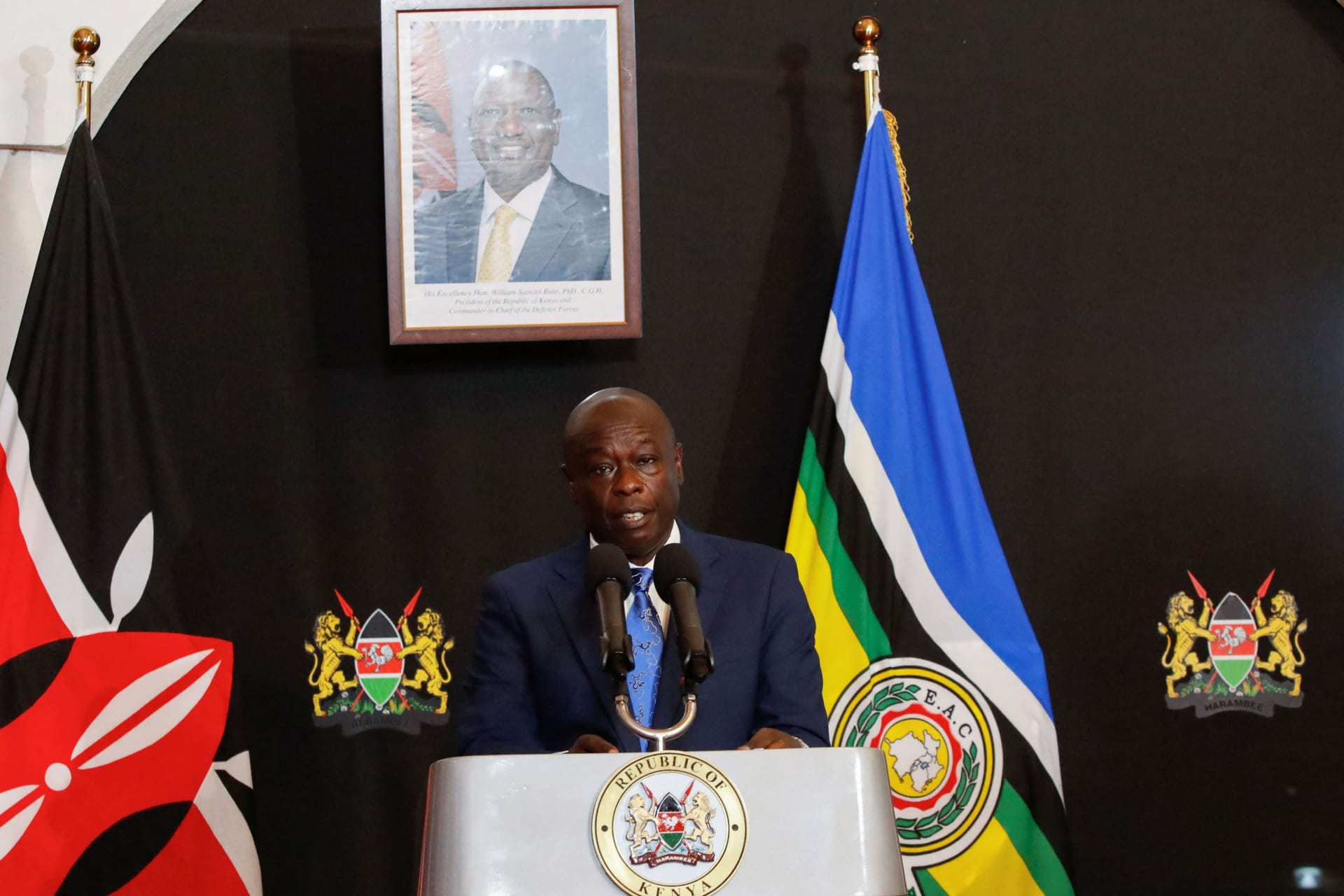 <p>Kenya’s Deputy President Rigathi Gachagua speaks during a press conference ahead of lawmakers’ vote over his impeachment motion in Nairobi, Kenya on October 7, 2024.</p>
