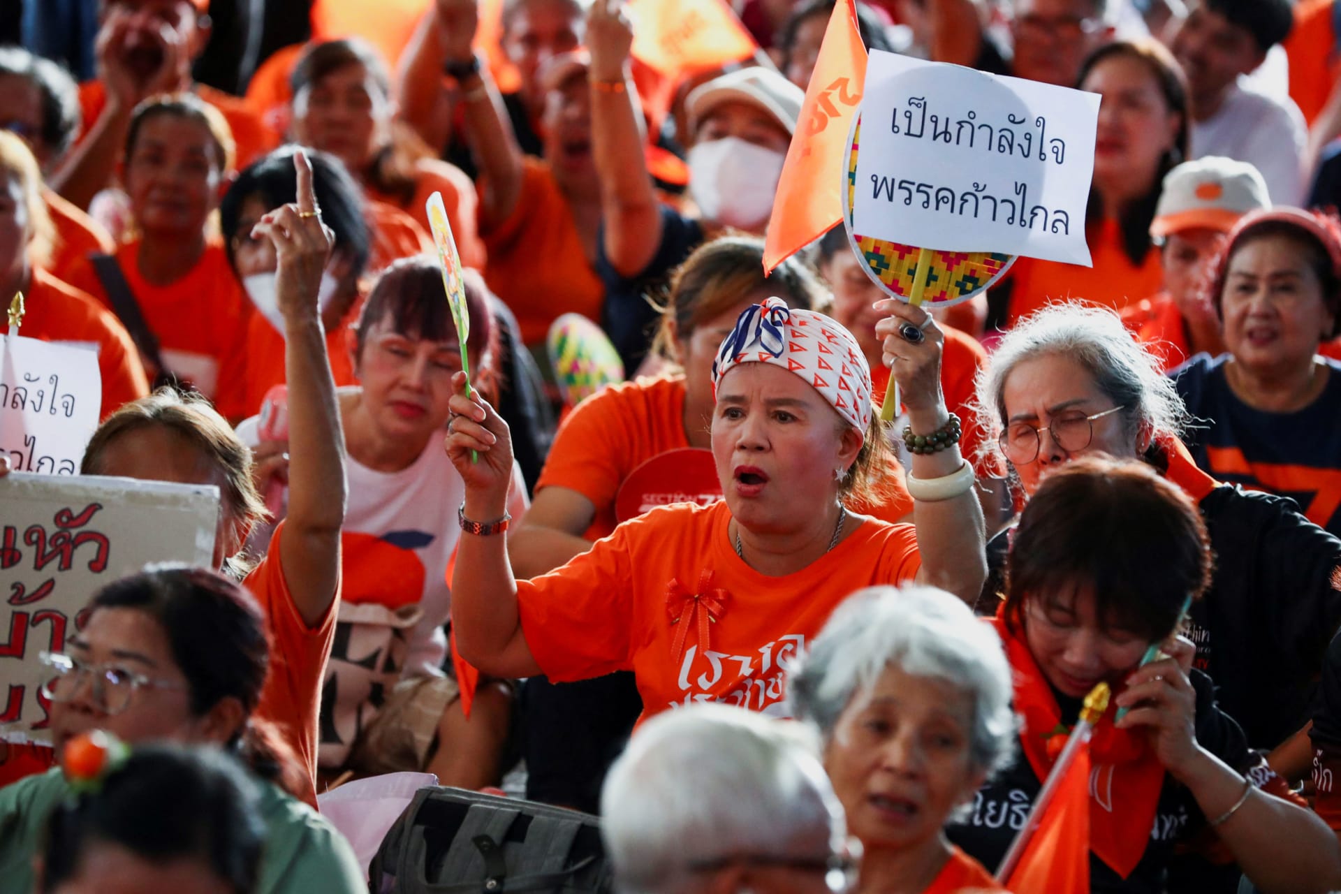 <p>Move Forward Party supporters react after Thailand’s Constitutional Court delivered its verdict on a case seeking the party’s dissolution over its call for lese-majeste reform, in Bangkok, Thailand on August 7, 2024.</p>
