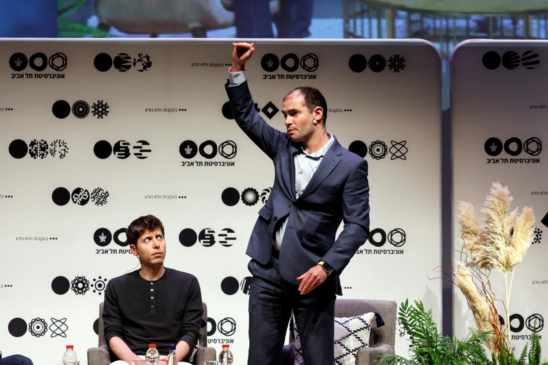 <p>Sam Altman, CEO of Microsoft-backed OpenAI and ChatGPT creator listens to Ilya Sutskever, co-founder and Chief Scientist of OpenAI during a talk at Tel Aviv University in Tel Aviv, Israel on June 5, 2023.</p>
