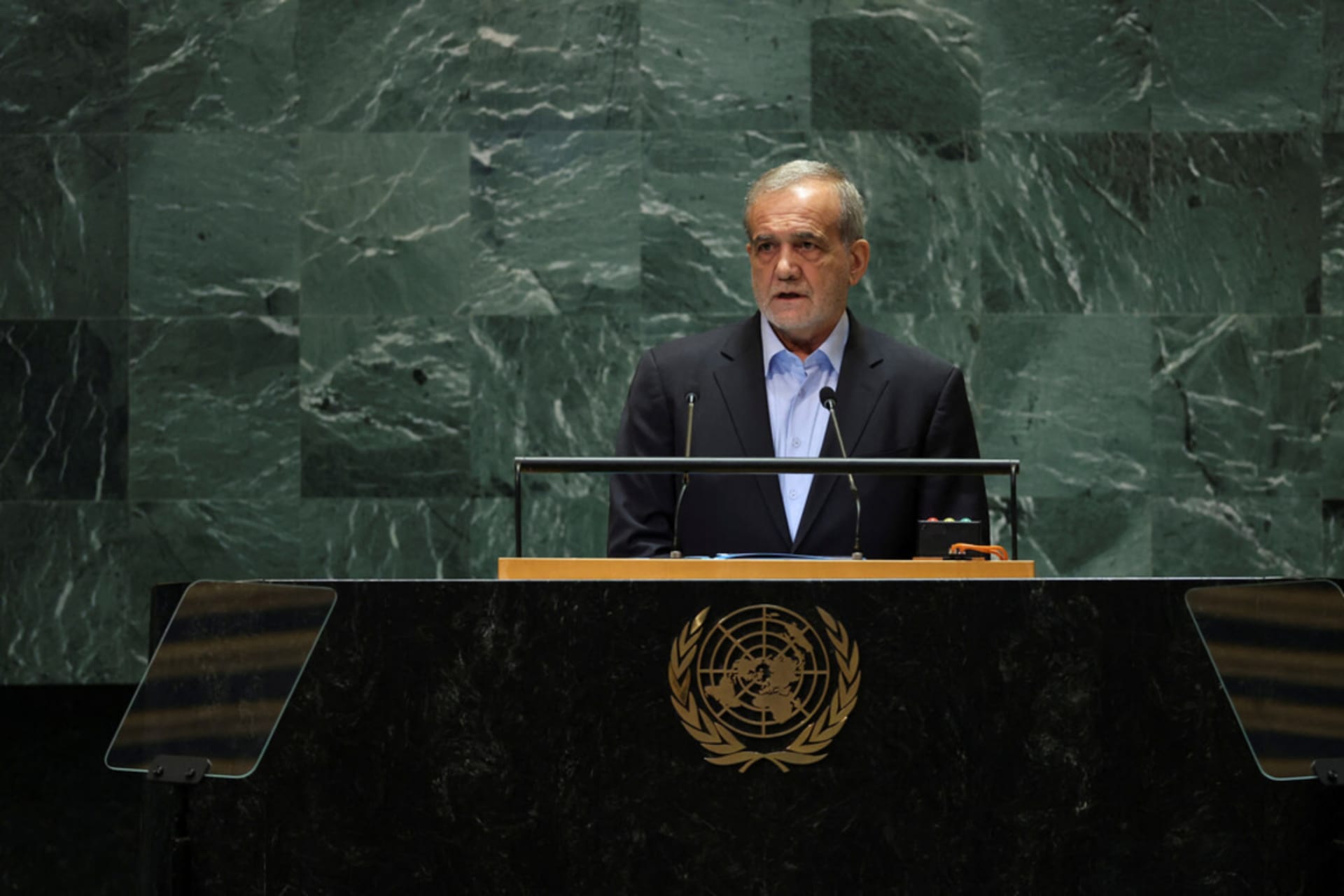 <p>Iranian President Masoud Pezeshkian addresses the 79th UN General Assembly.</p>
