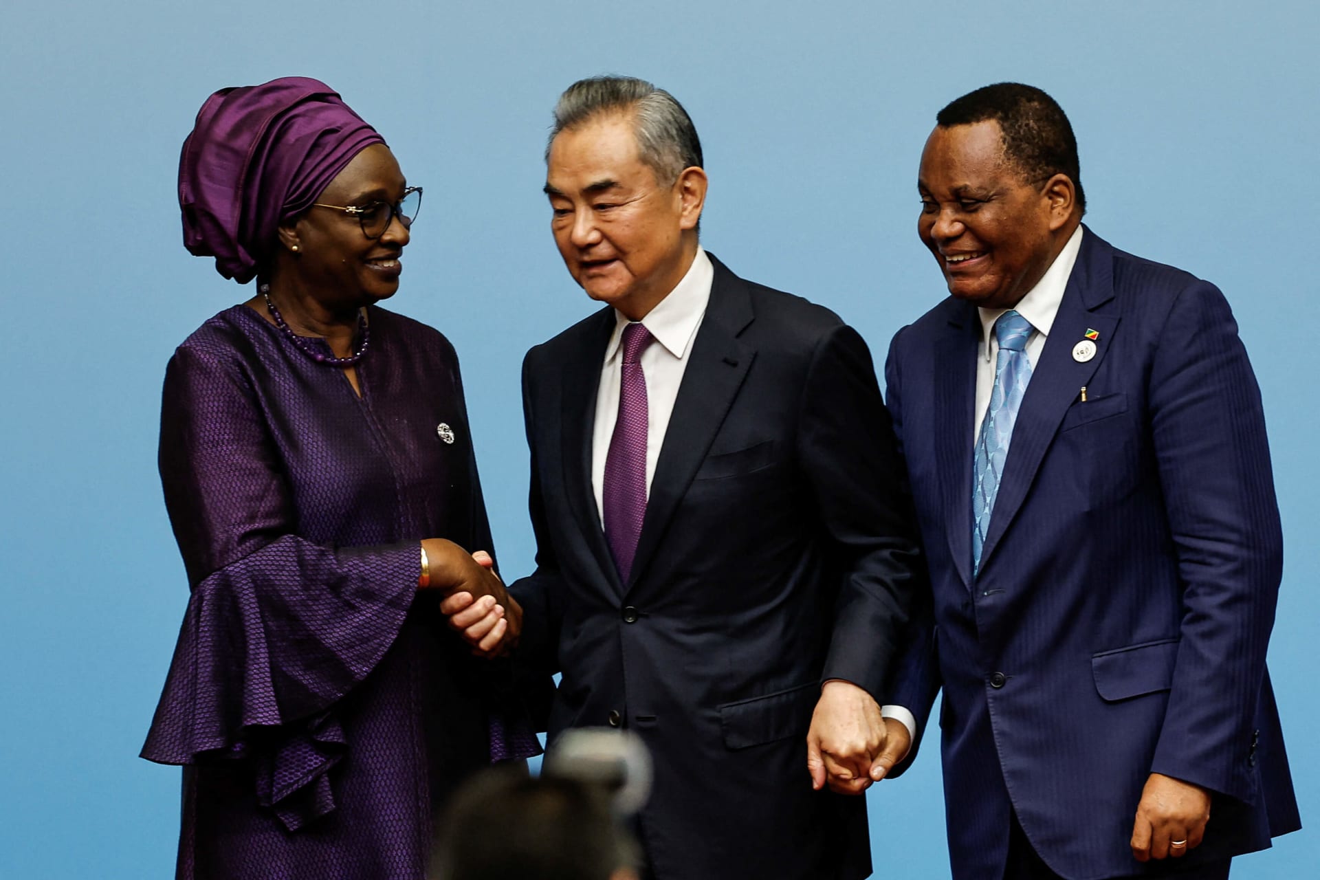 <p>Senegal’s Foreign Minister Yassine Fall, China’s Foreign Minister Wang Yi, and DRC’s Foreign Minister Jean-Claude Gakosso attend a press conference during the 2024 Summit of the FOCAC in Beijing, China on September 5, 2024.</p>

