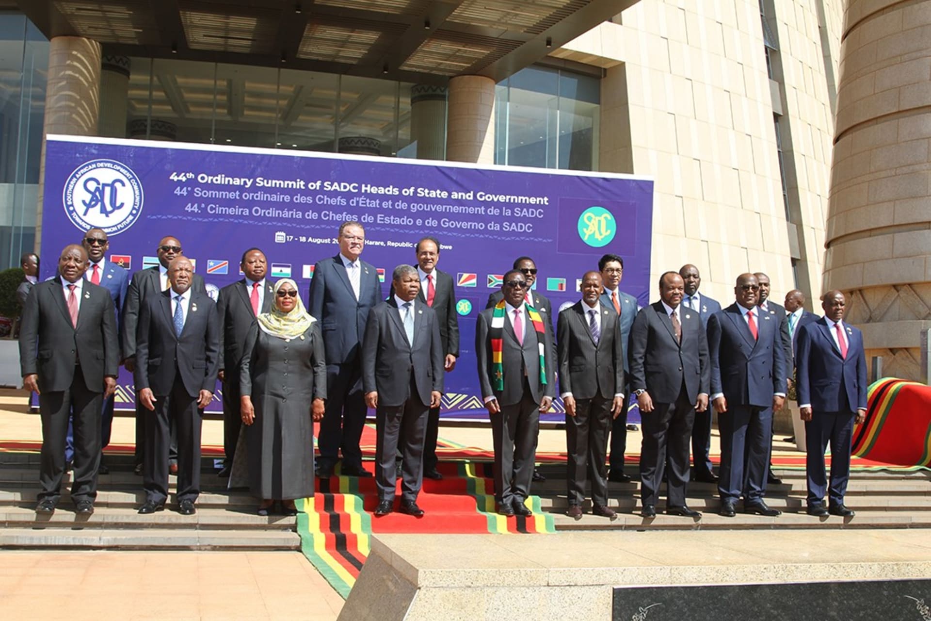 <p>Participants pose for a group photo at a summit of SADC Heads of State and Government in Harare, Zimbabwe, on August 17, 2024.</p>
