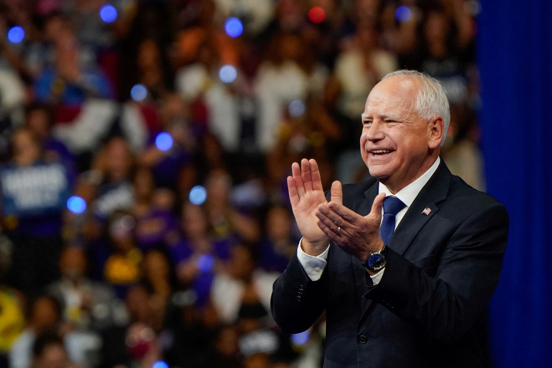 <p>Democratic Vice-Presidential nominee Tim Walz addresses a campaign rally in Philadelphia on August 6, 2024. </p>
