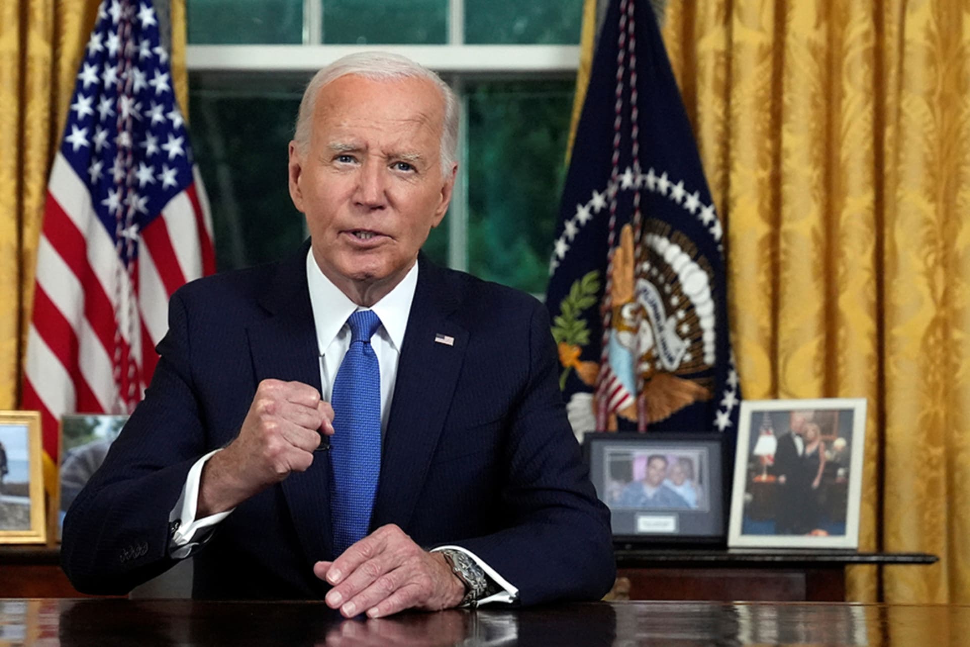 <p>President Joe Biden addresses the nation from the Oval Office about his decision to drop his reelection bid.</p>
