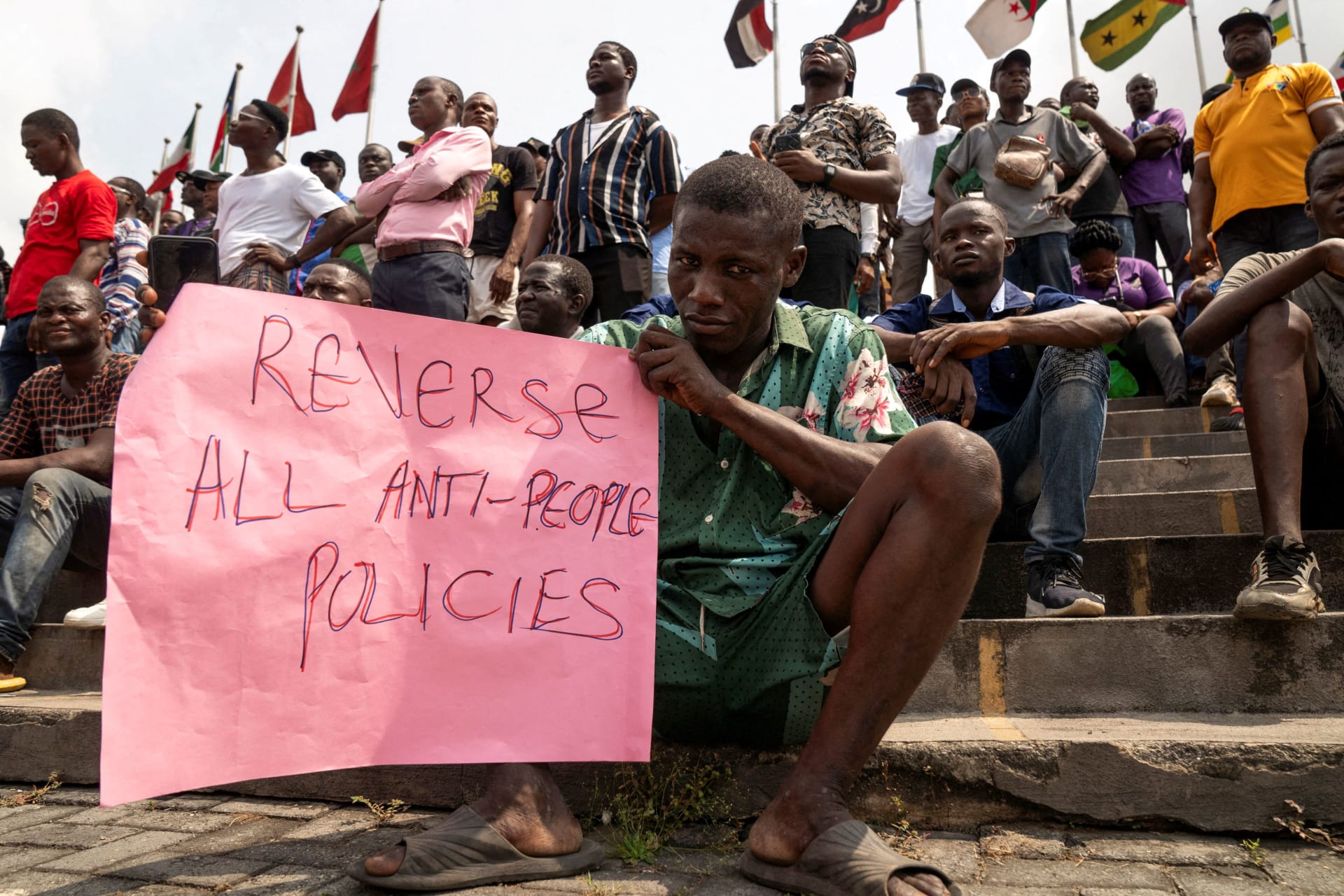 <p>Nigeria Labor Congress (NLC) protest against the high cost of living and massive suffering following a hike in petrol and devaluation of the Naira in Lagos, Nigeria, February 27, 2024</p>
