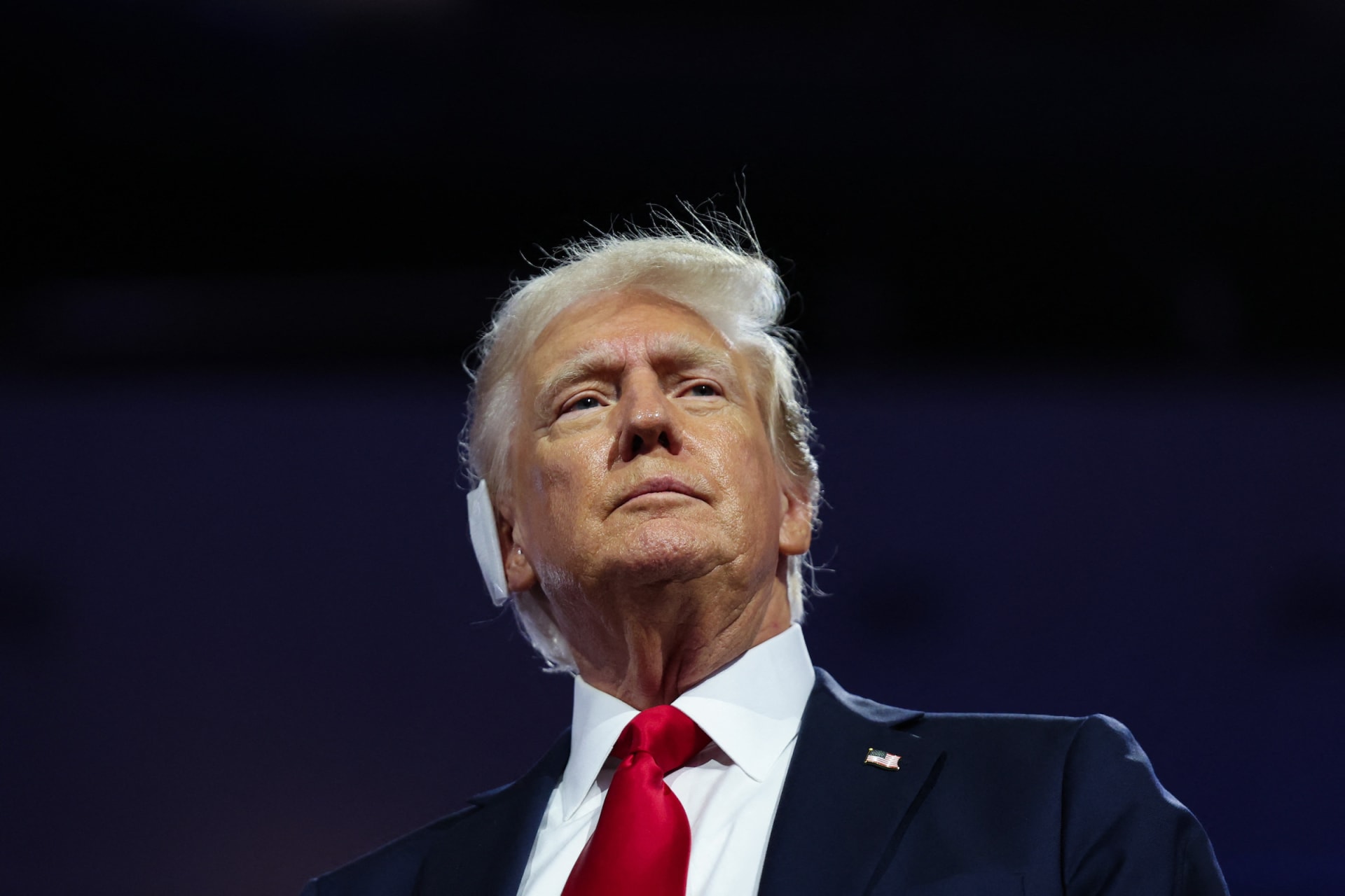 <p>Republican presidential nominee and former U.S. President Donald Trump looks on during the Republican National Convention in Milwaukee, Wisconsin, United States.</p>
