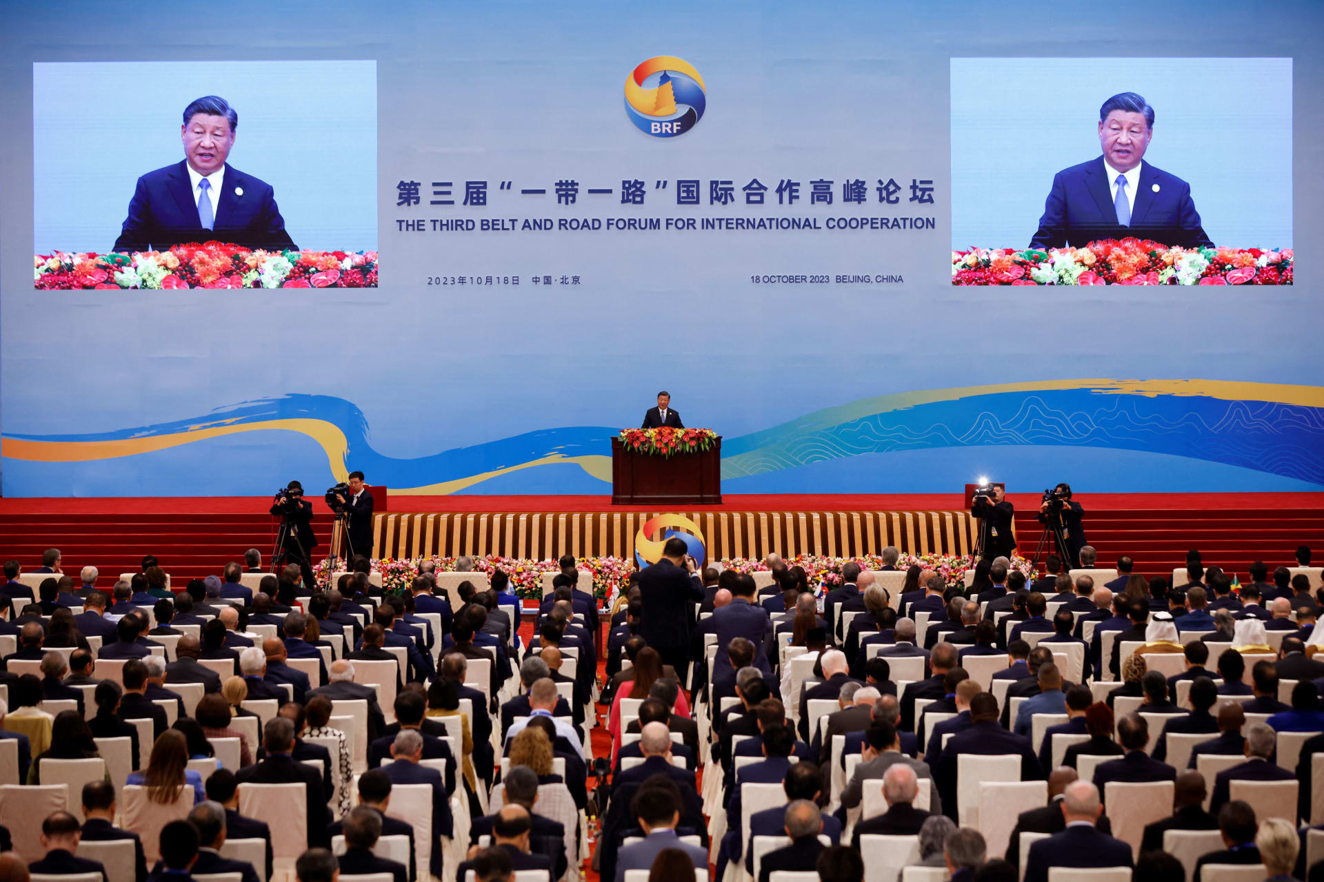 <p>Chinese President Xi Jinping speaks at the opening ceremony of the Belt and Road Forum to mark the tenth anniversary of the Belt and Road Initiative in Beijing, October 18, 2023.</p>
