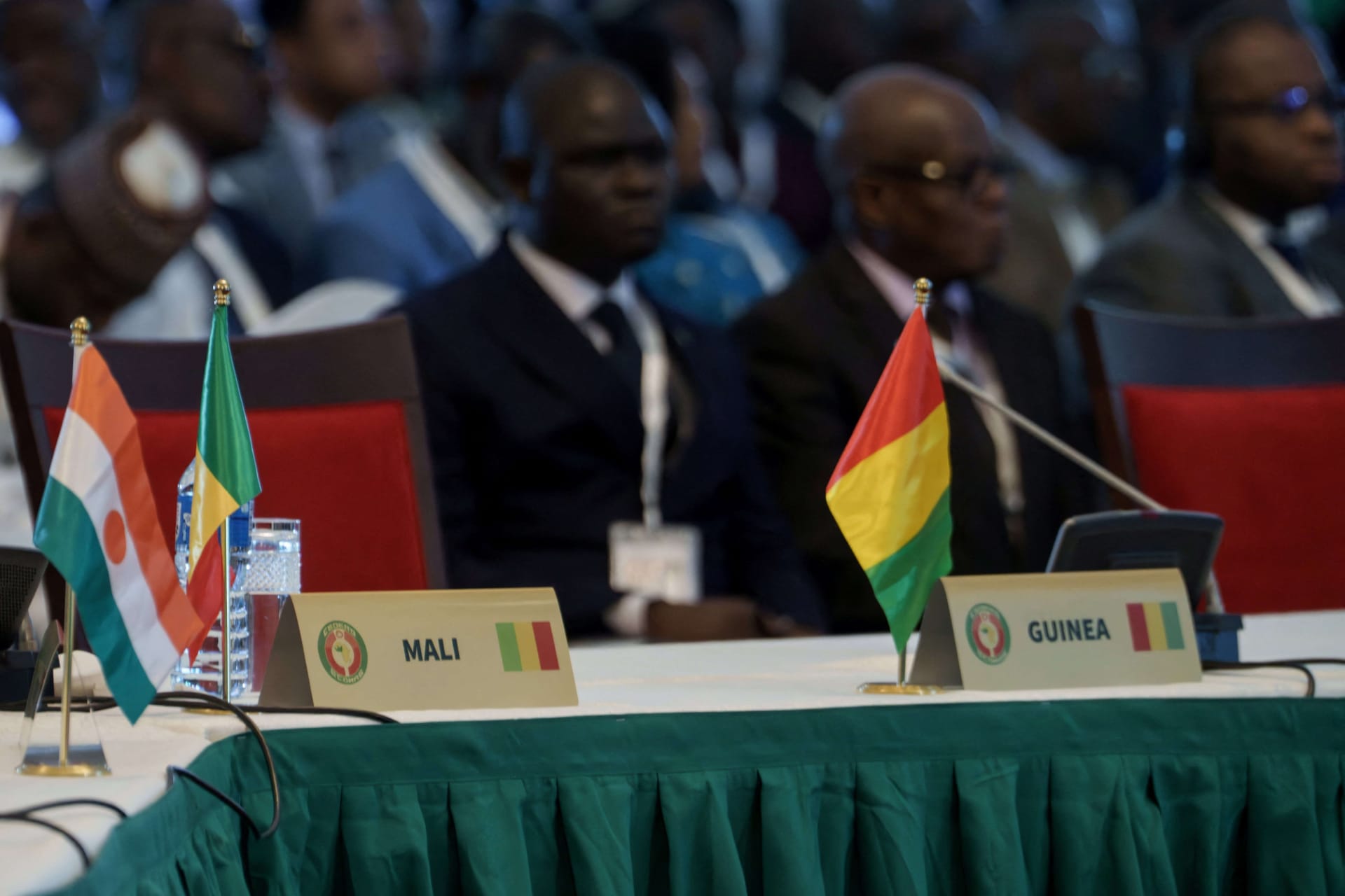 <p>A view shows the empty seats of Mali and Guinea during the Economic Community of West African States (ECOWAS) summit in Abuja, Nigeria on July 7, 2024.</p>
