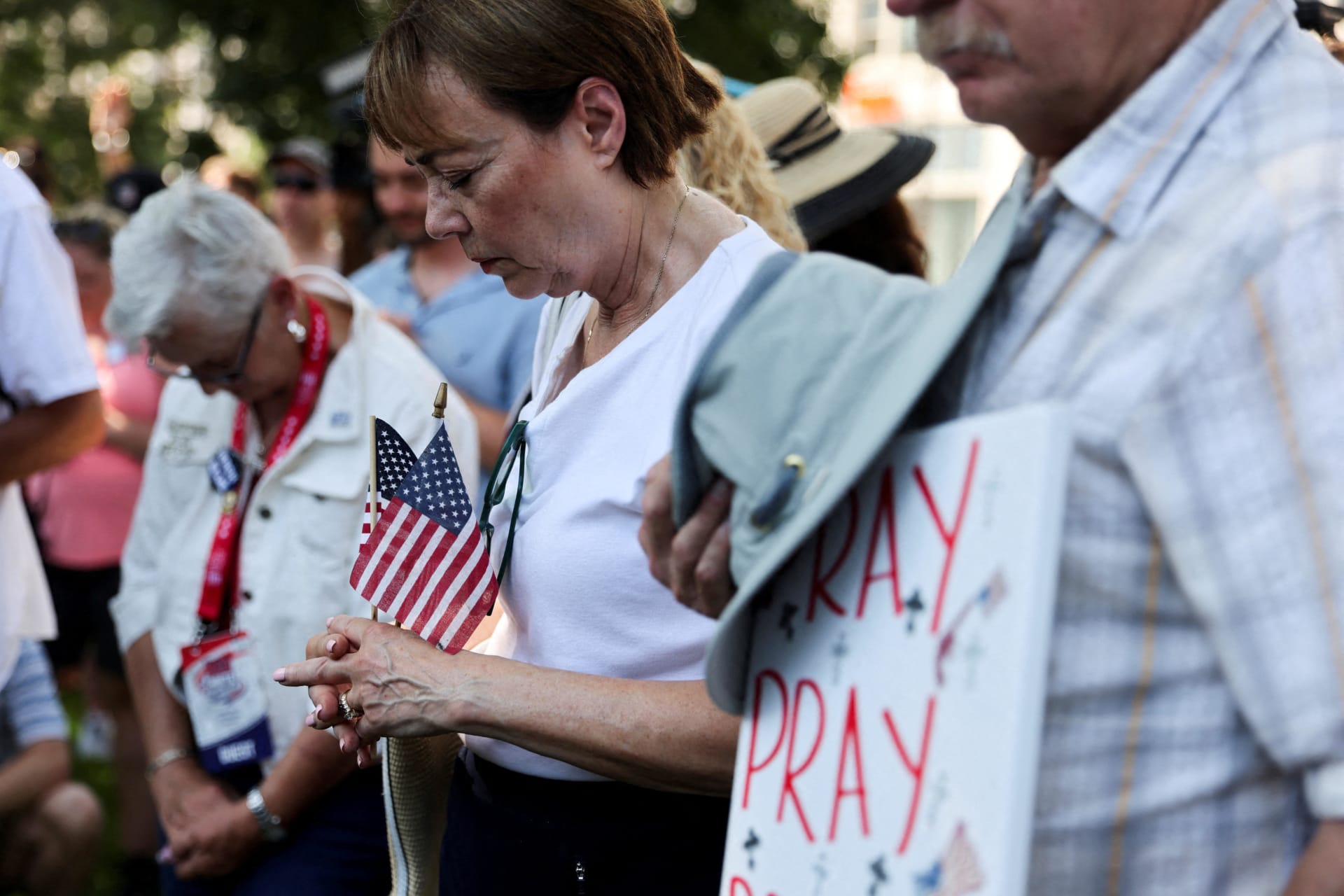 <p>Supporters of former U.S. President Donald Trump attend a prayer vigil hosted by Turning Point Action near the venue for the Republican National Convention in Milwaukee.</p>

