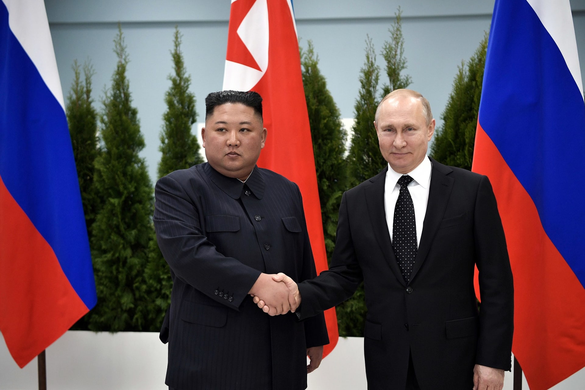 <p> North Korean Supreme Leader Kim Jong-Un Meets Russian President Vladimir Putin in Vladivostok (April 25, 2019).</p>
