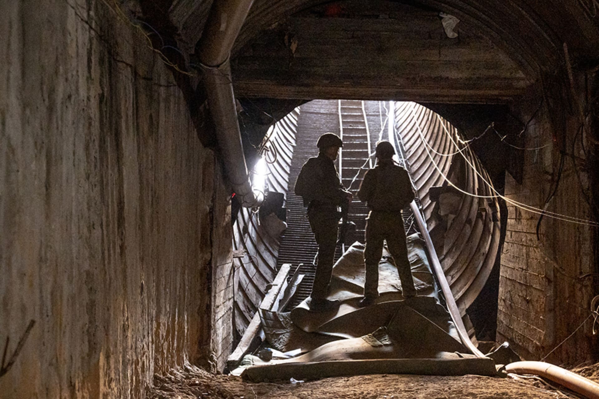 <p>Israeli soldiers exit a tunnel in the Gaza Strip that Hamas reportedly used on October 7th to attack Israel.</p>
