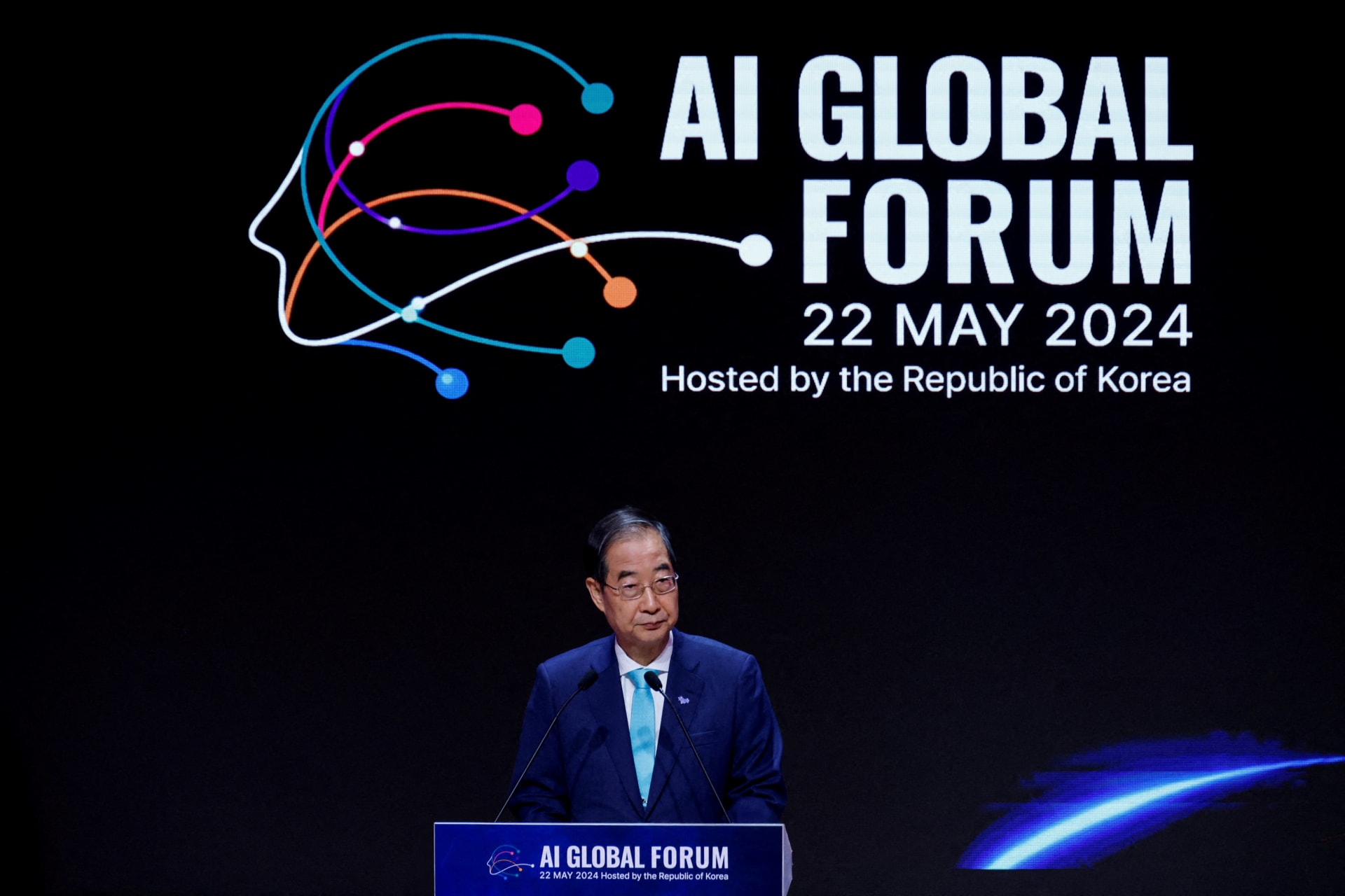 <p>Han Duck-soo, South Korean Prime Minister, gives a speech during the opening ceremony of the AI Global Forum in Seoul, South Korea on May 22, 2024</p>
