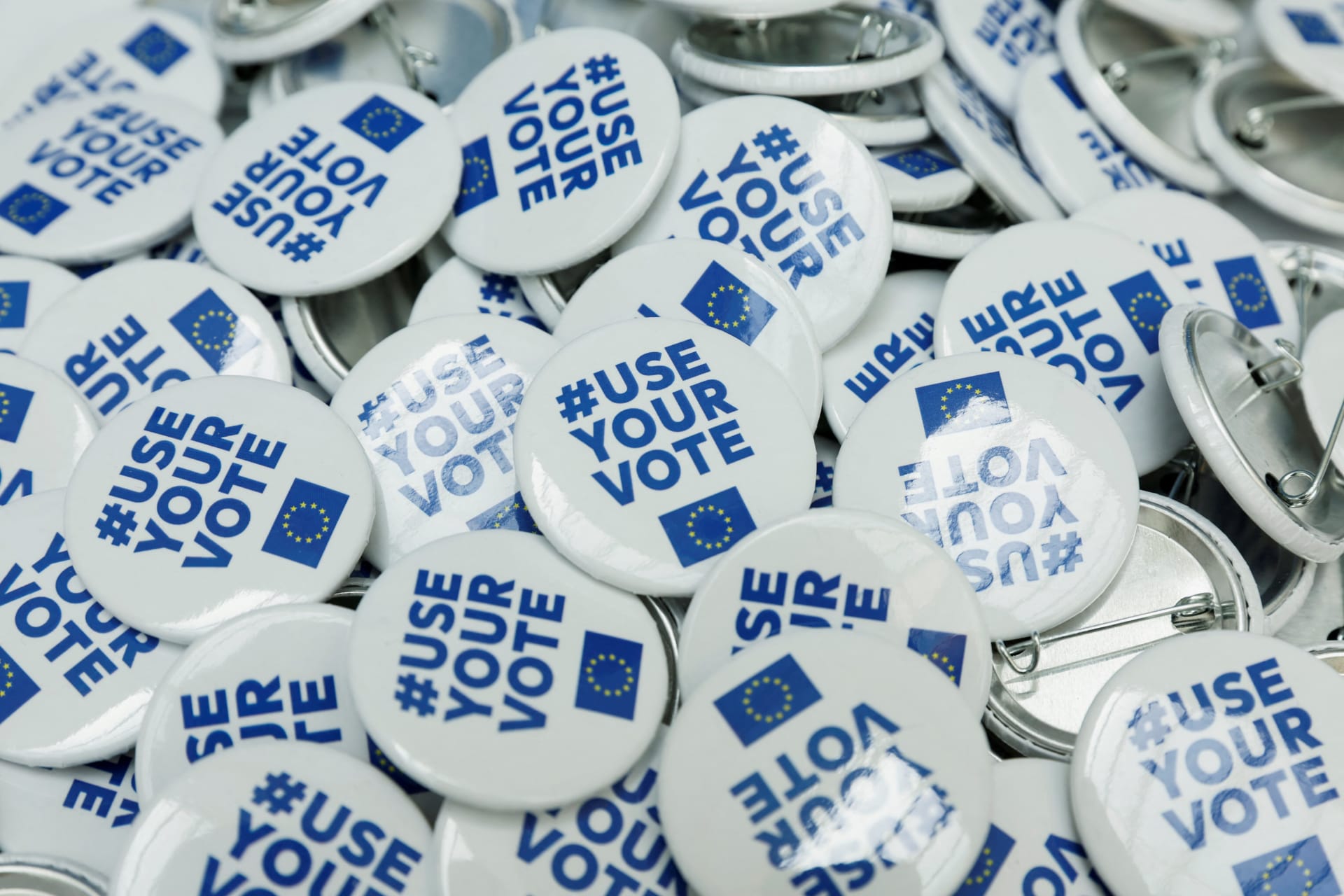 <p>Pin badges encouraging people to vote in June’s European Parliament elections are placed at the Malta office information stand during a conference at the European Parliament, in Rabat, Malta May 22, 2024.</p>
