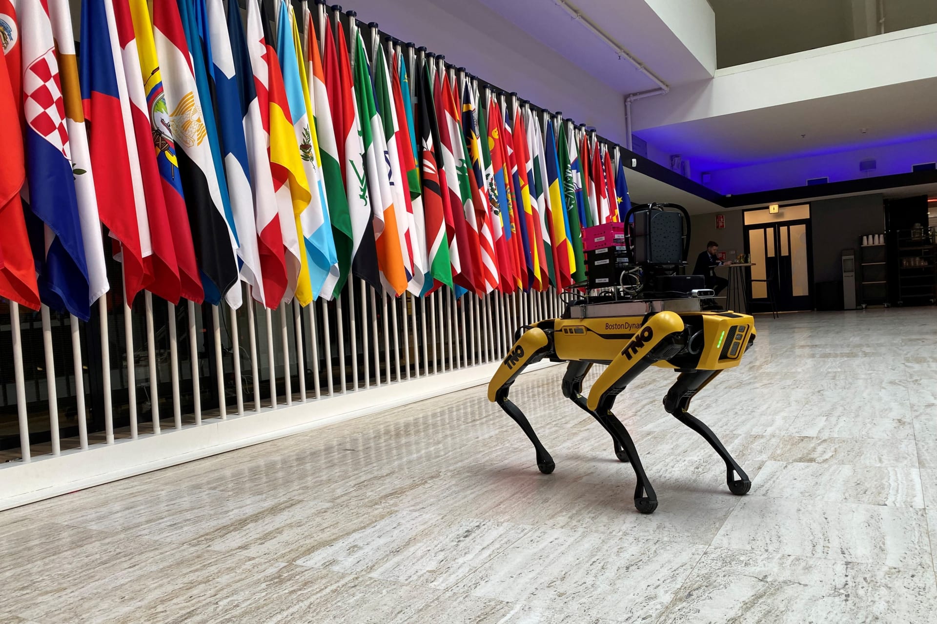 <p>A robotic dog is shown at the Responsible Artificial Intelligence in the Military (REAIM) summit on the responsible use of military artificial intelligence in The Hague, Netherlands, on February 15, 2023.</p>

