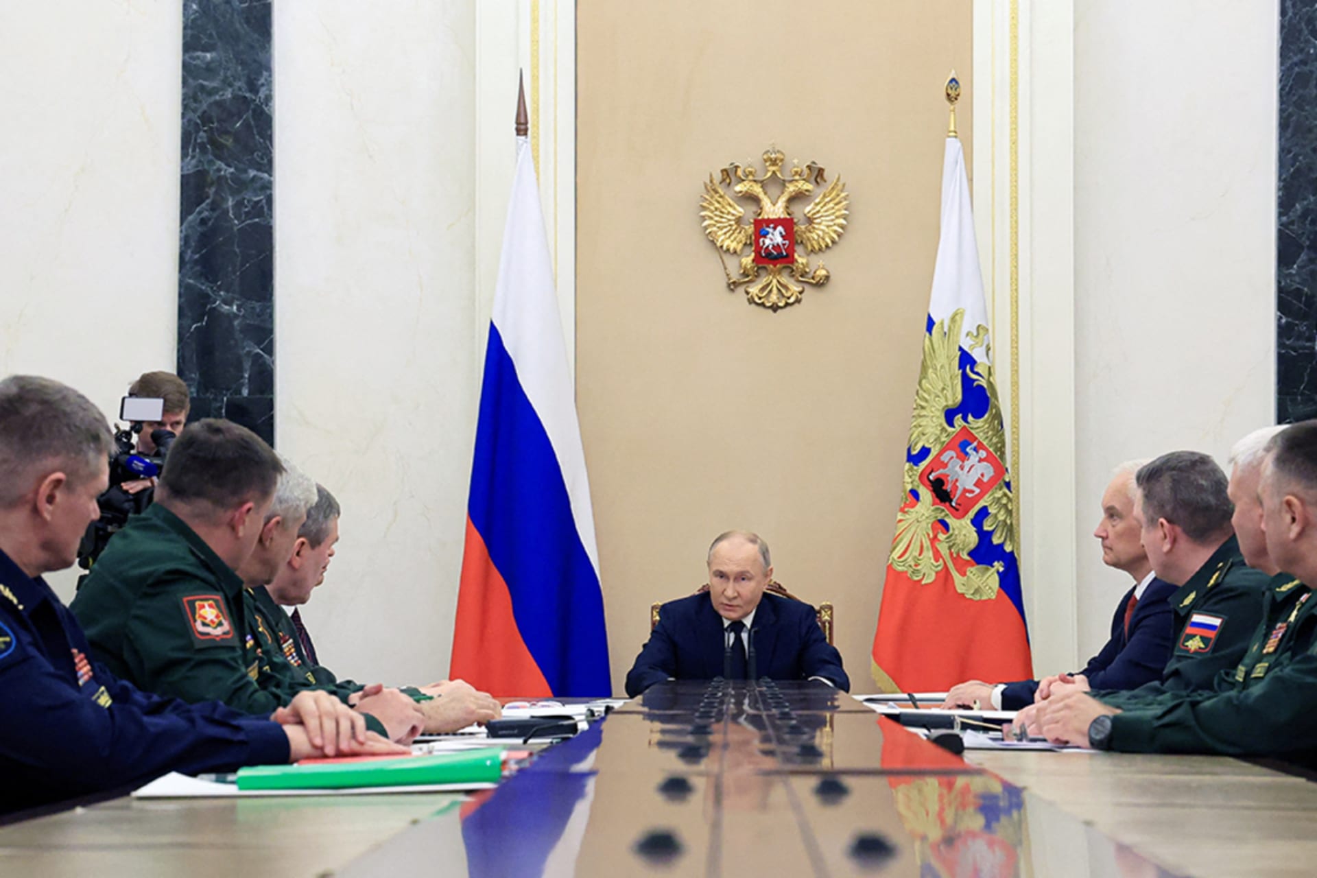 <p>Russian President Vladimir Putin chairs a meeting with military commanders in Moscow, Russia, May 2024.</p>
