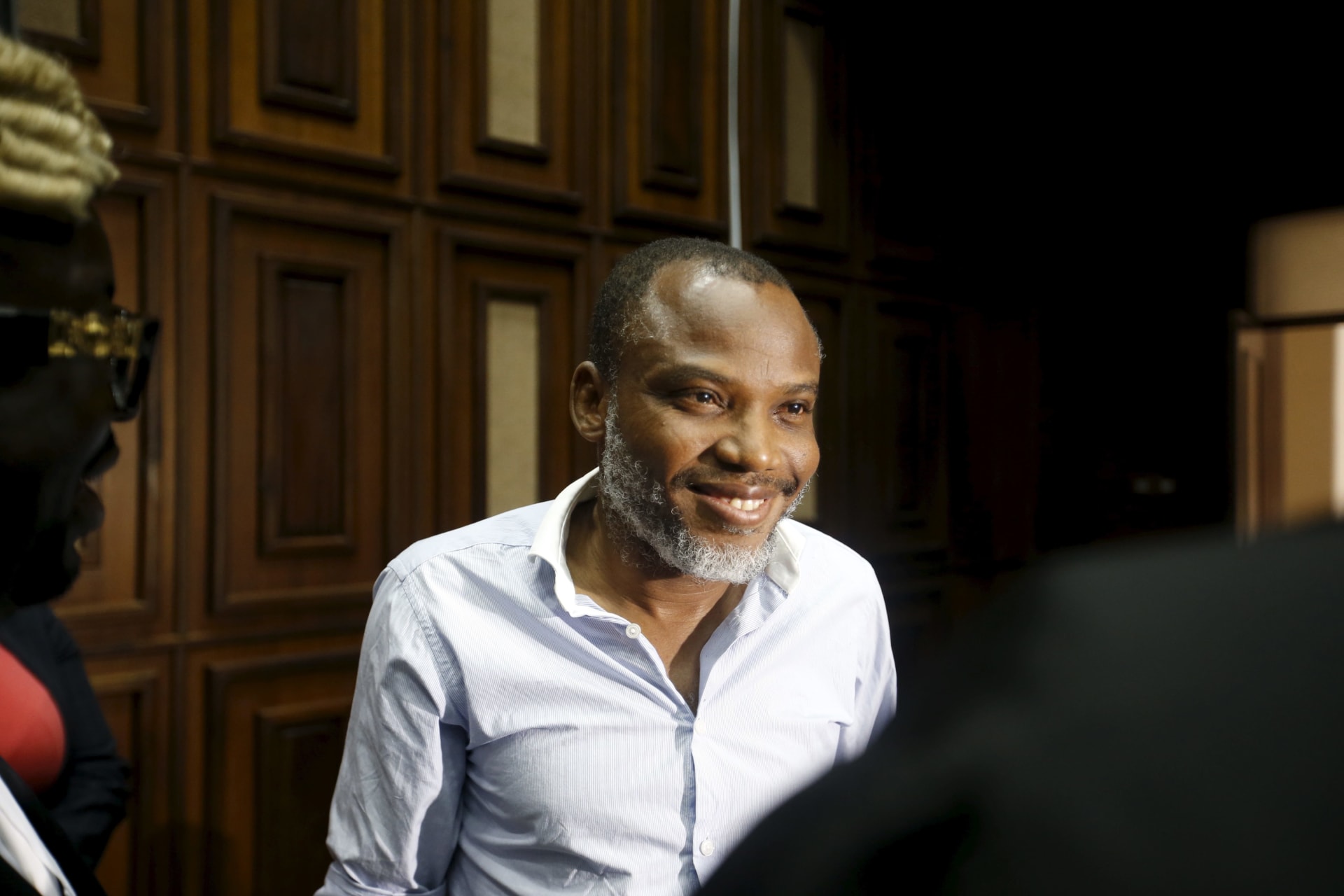<p>Indigenous People of Biafra (IPOB) leader Nnamdi Kanu is seen at the Federal high court in Abuja, Nigeria on January 20, 2016.</p>
