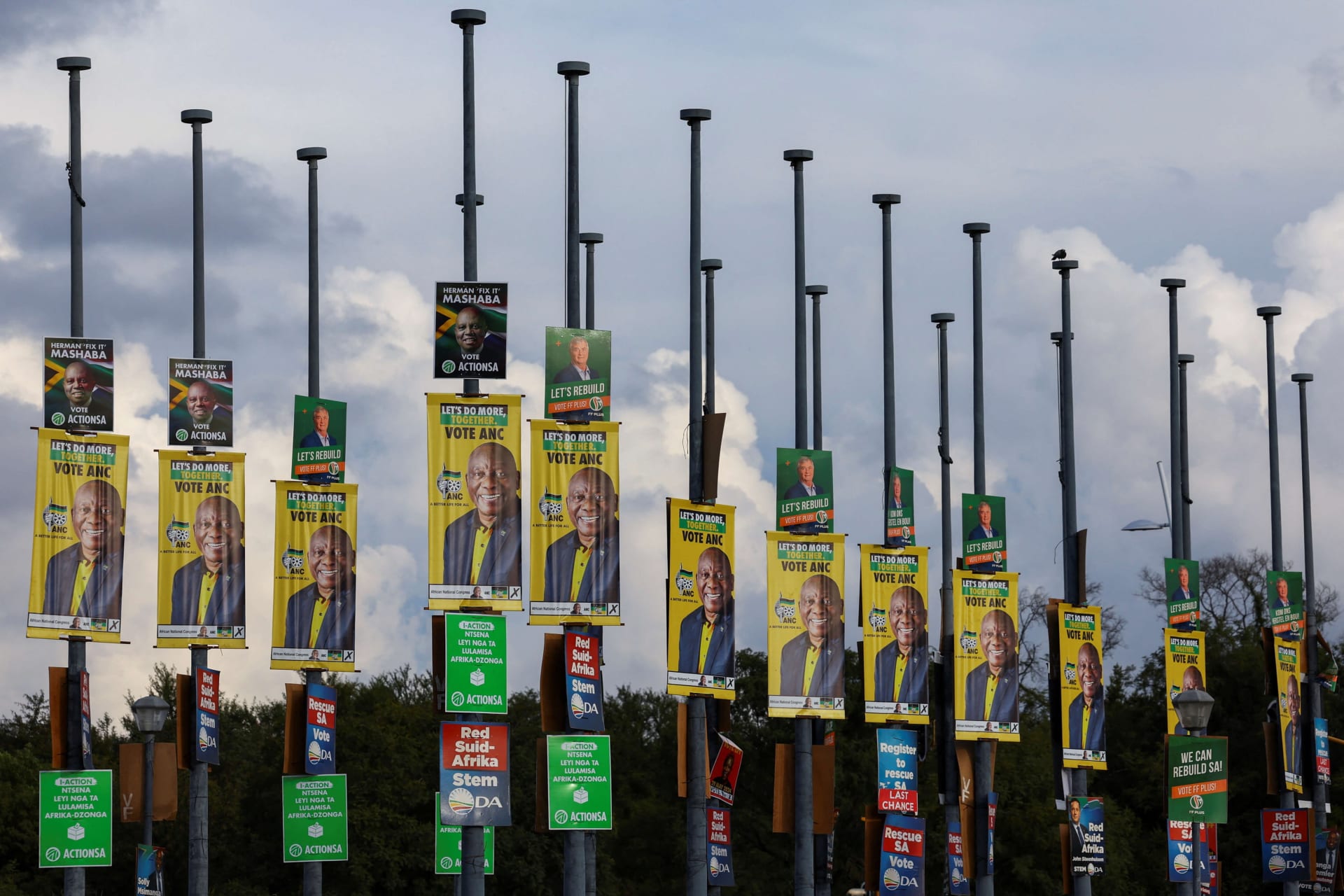 <p>Election posters of different political parties are shown as South Africa prepares for national and provincial elections, in Pretoria, South Africa on April 5, 2024.</p>
