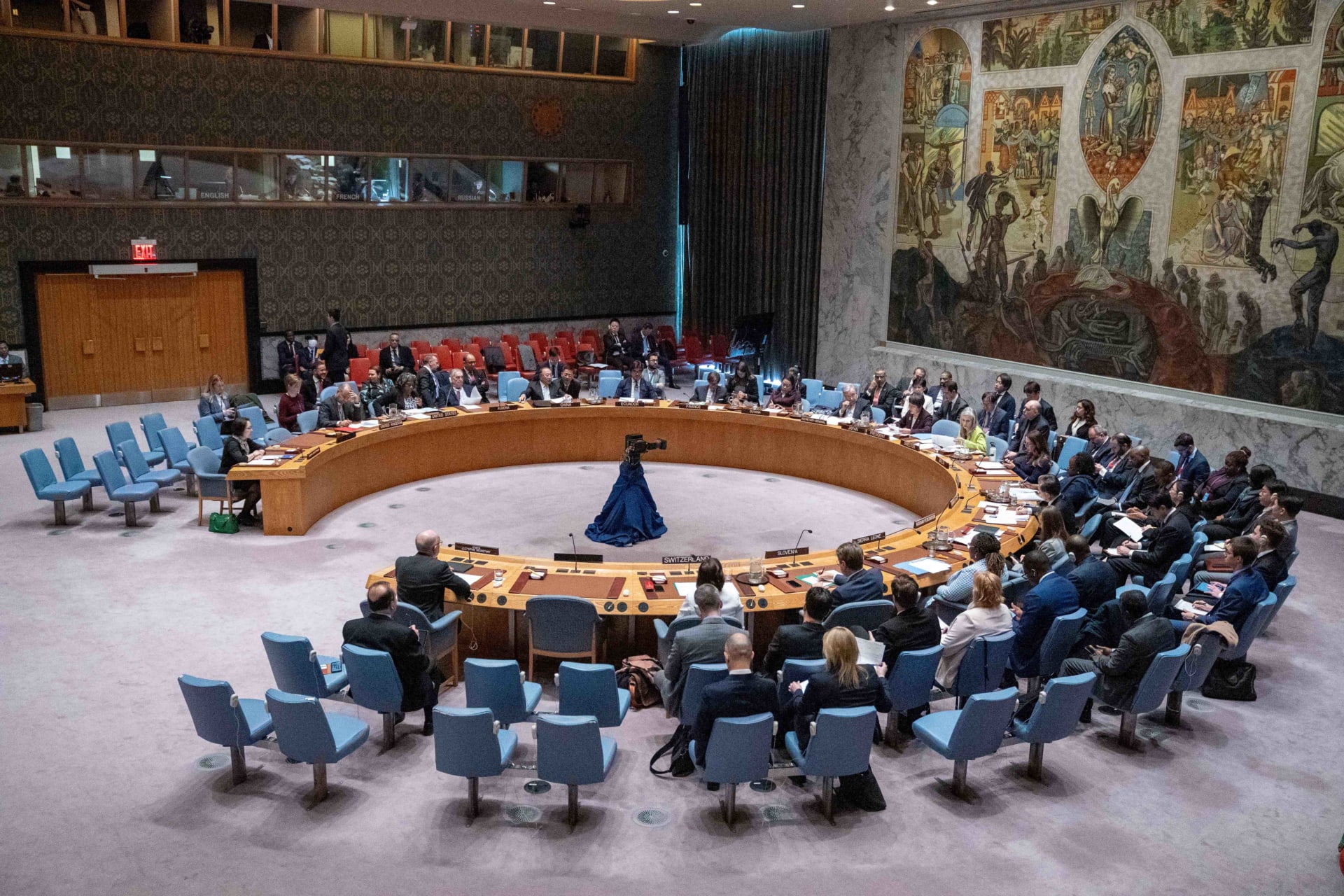 <p>Members of the UN Security Council meet to discuss nuclear disarmament and non-proliferation at UN headquarters on March 18, 2024.</p>
