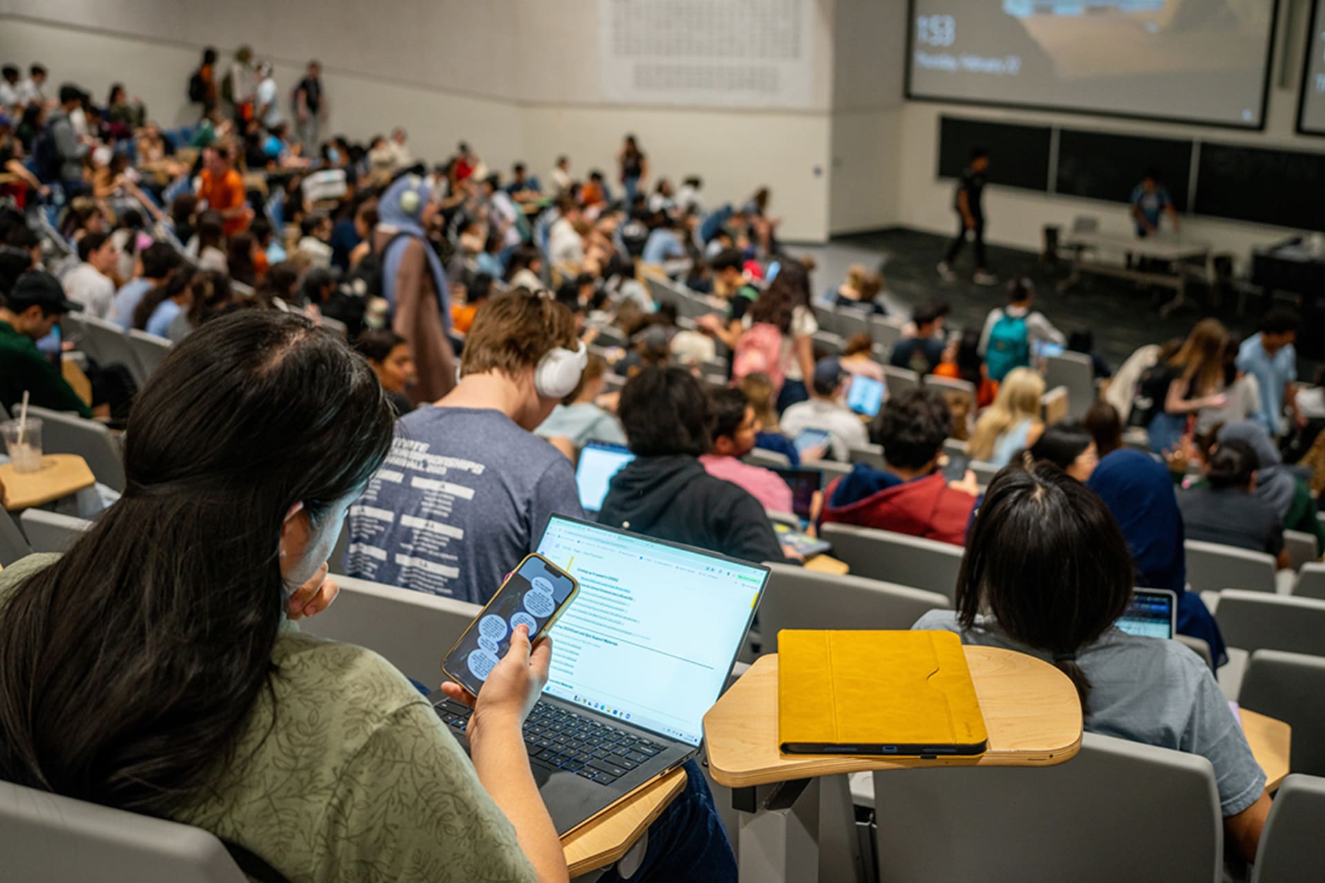 <p> Students prepare for lecture at the University of Texas at Austin on February 22, 2024 in Austin, Texas. </p>
