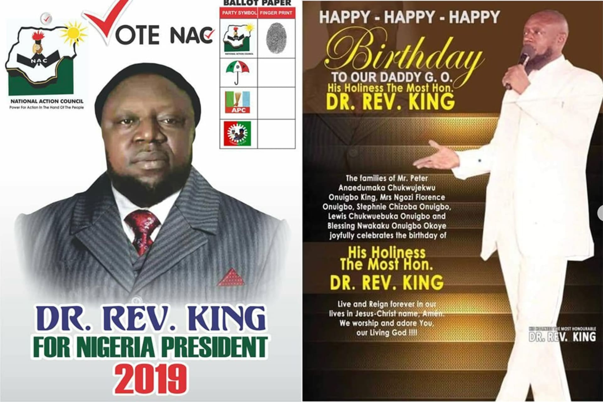 <p>Former pastor Chukwuemeka Ezeugo, aka His Holiness Dr. Reverend King, of the Christian Praying Assembly (CPA) Church Worldwide, a Lagos-based Pentecostal church, is depicted in advertisements in a newspaper for his birthday as he sits on death row.</p>
