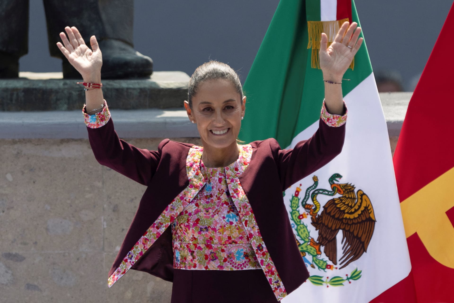 <p>Mexican presidential candidate Claudia Sheinbaum greets supporters during an event on February 18, 2024 in Mexico City.</p>
