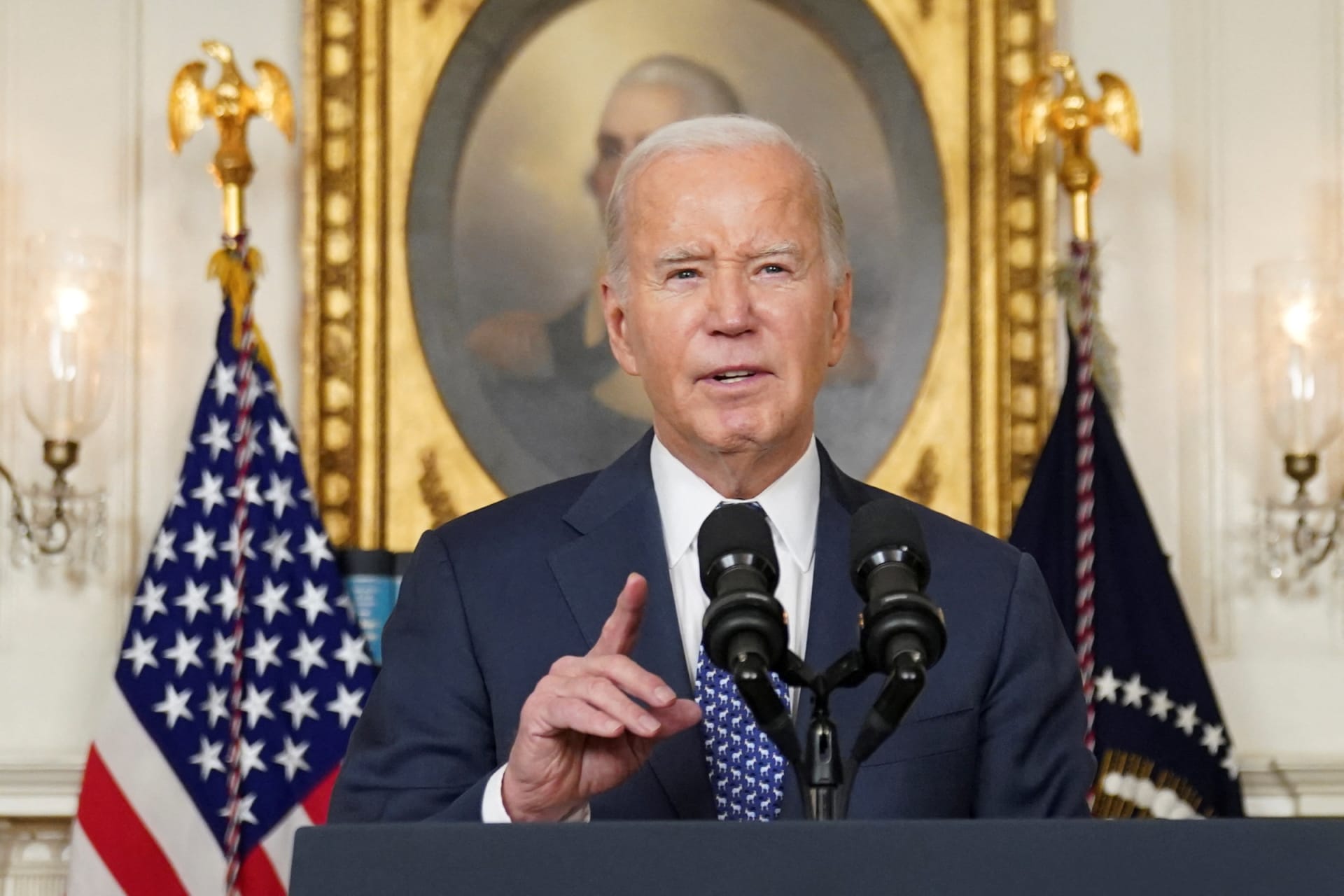<p>President Joe Biden speaks at a press conference at the White House on February 8, 2024. </p>

