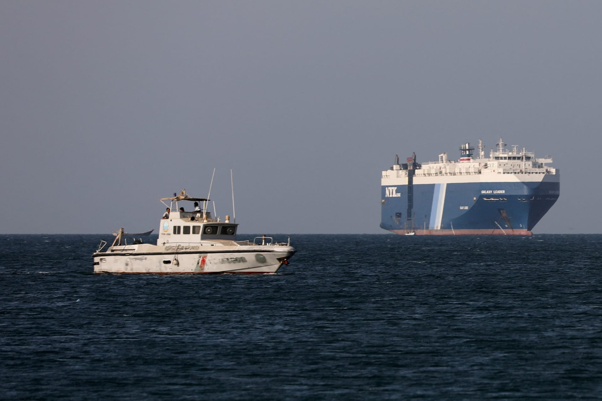 <p>A Yemeni Coast Guard vessel on patrol in the Red Sea near the Galaxy Leader, a commercial vehicle carrier that Houthi commandos seized in November 2023.</p>
