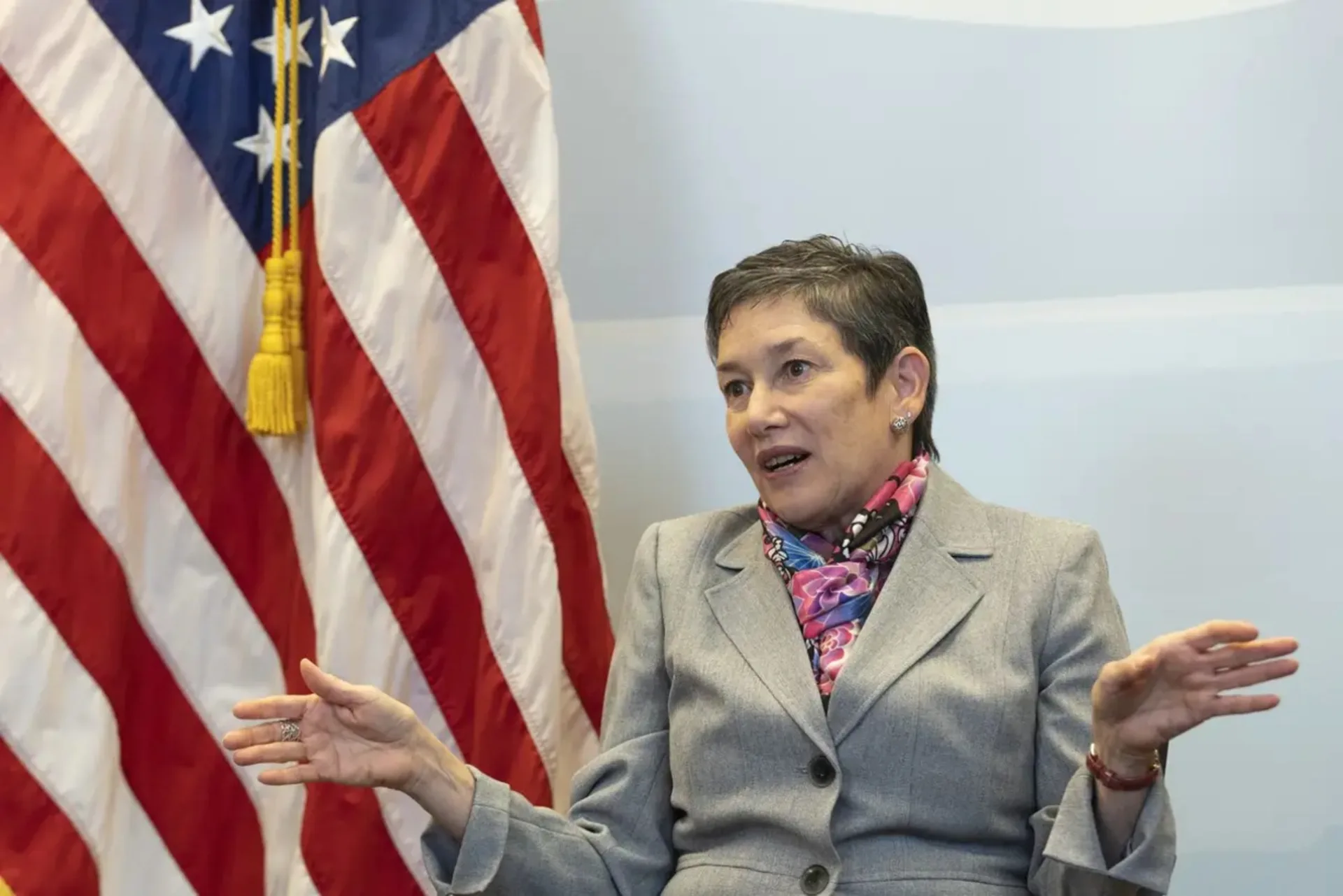 <p>U.S. ambassador to the WTO Maria Pagan attends an interview with Reuters in Geneva, Switzerland</p>
