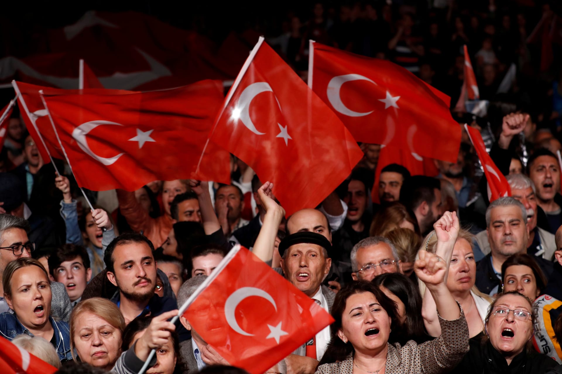 <p>Supporters of the main opposition Republican People’s Party (CHP) wave Turkish flags during a gathering to protest after the High Election Board (YSK) decided to re-run the mayoral election in Istanbul, Turkey, on May 6, 2019.</p>
