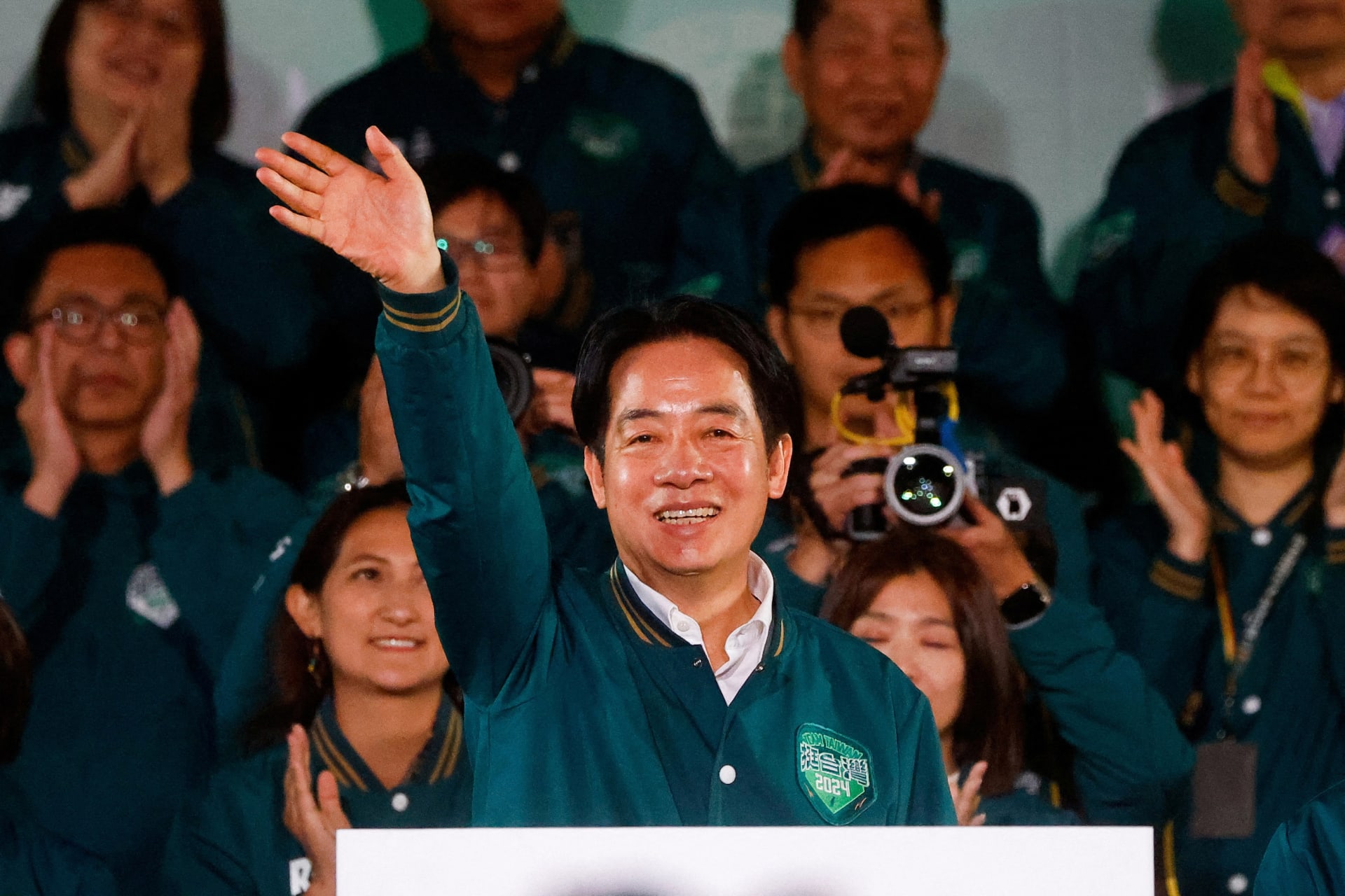 <p>Taiwan President-elect William Lai waves to supporters at a rally following his victory in the presidential election, in Taipei, Taiwan.</p>
