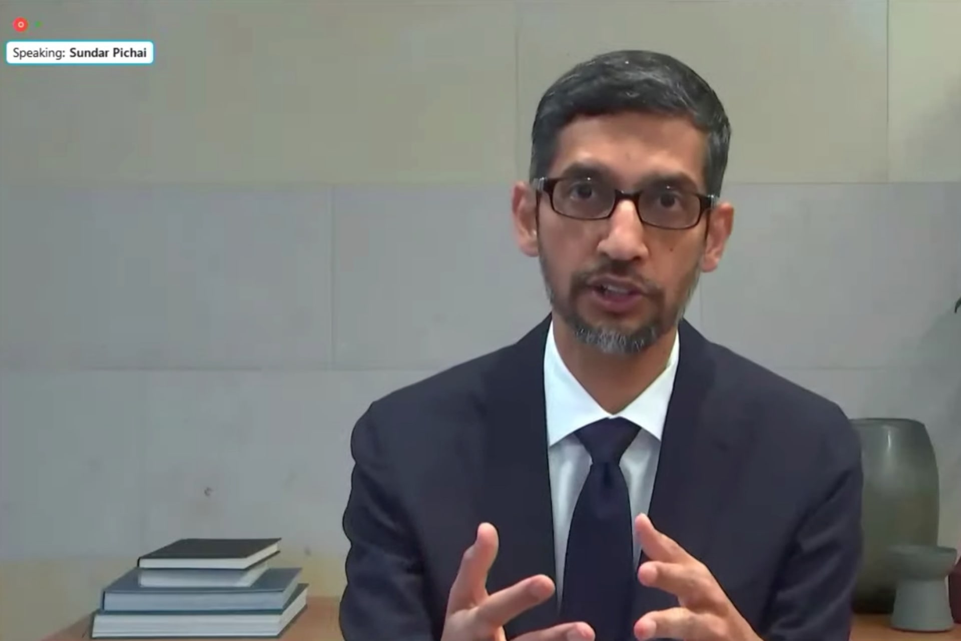 <p>Google CEO Sundar Pichai testifies remotely as a U.S. House of Representatives committee hearing on social media and misinformation</p>
