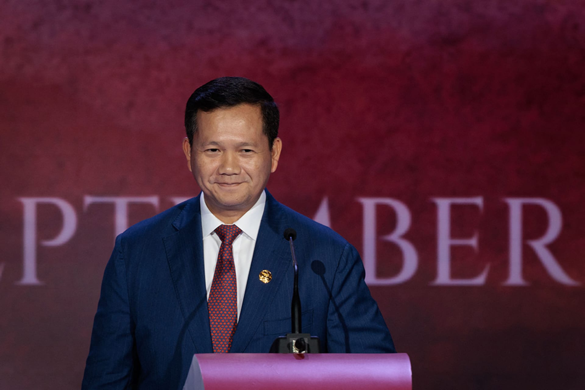 <p>Cambodia’s Prime Minister Hun Manet leaves after concluding his speech during the ASEAN Business and Investment Summit ahead of the Association of Southeast Asian Nations (ASEAN) Summit in Jakarta on September 4, 2023.</p>
