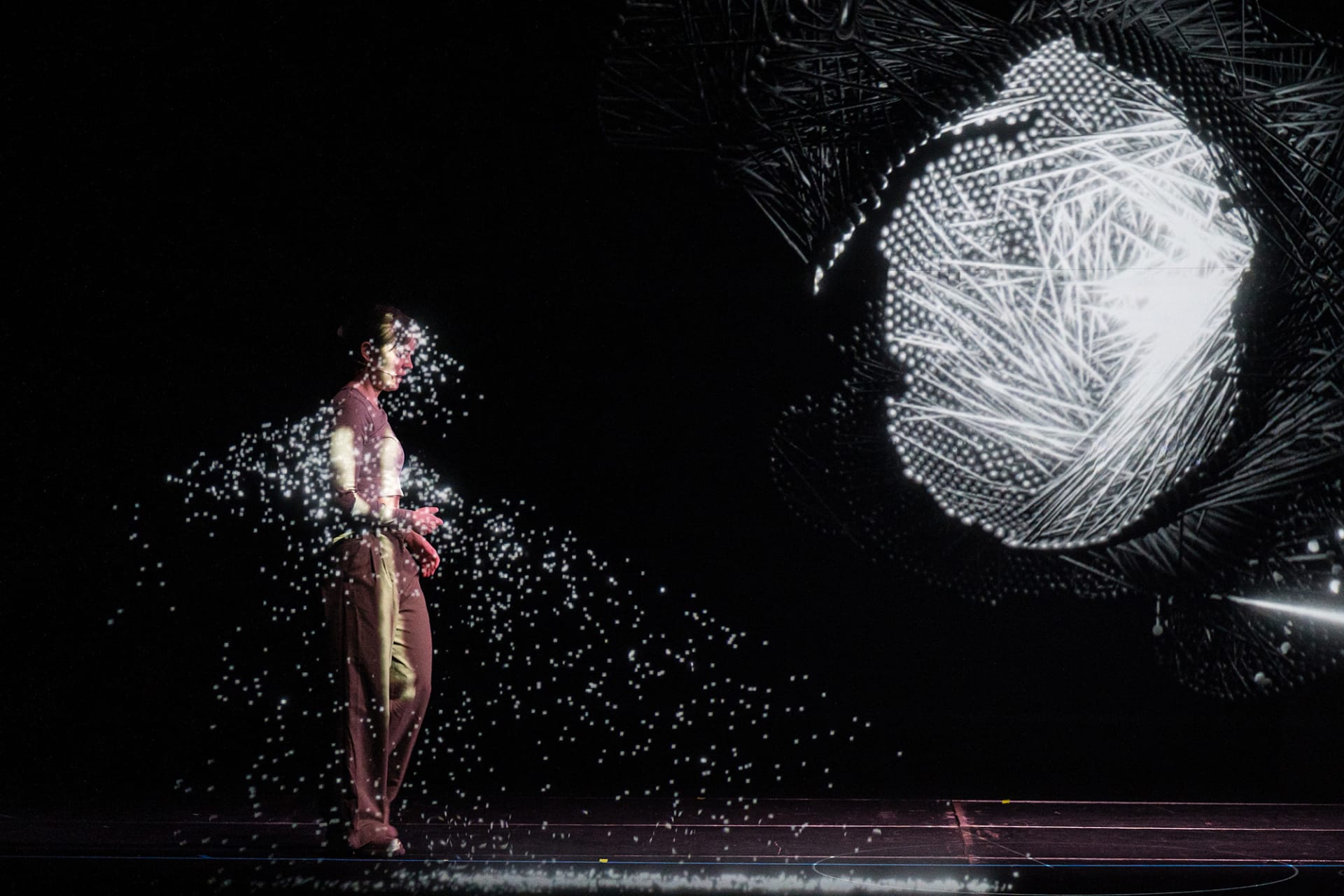 <p>An actor performs with an AI model in Madrid, Spain.</p>

