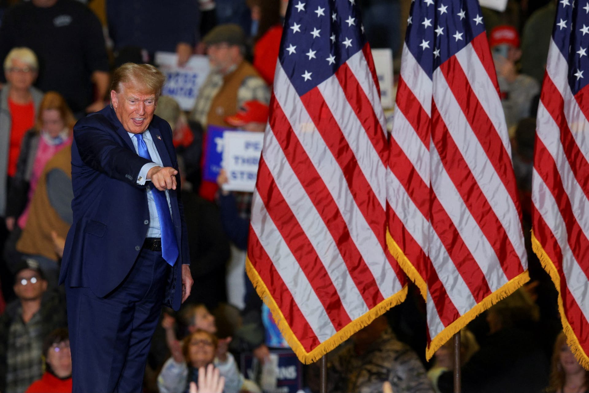 <p>Former President Donald Trump at a campaign rally in Claremont, New Hampshire, on November 11, 2023. </p>
