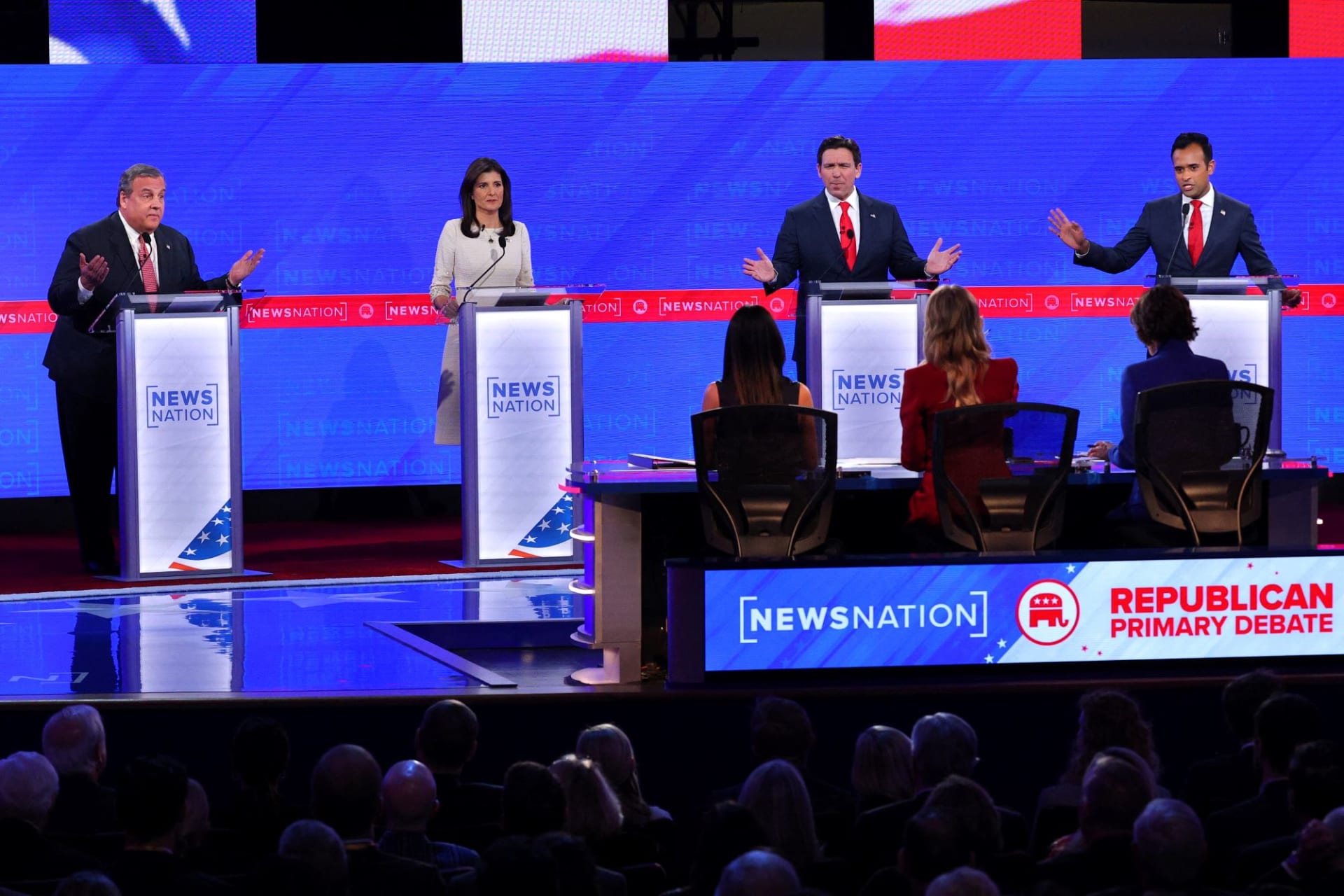 <p>Republican candidates on the debate stage in Tuscaloosa, Alabama, on December 6, 2023. </p>
