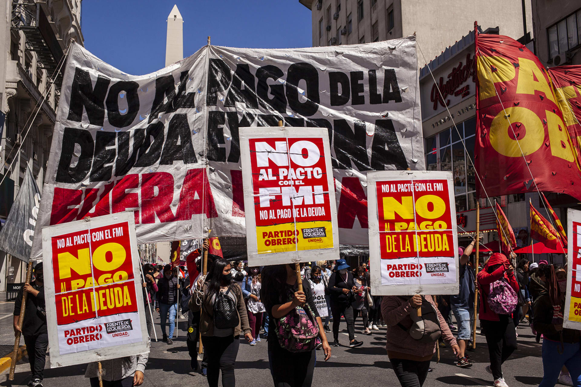 <p>Demonstrators protest against paying IMF debt in Buenos Aires, Argentina, in 2022.</p>
