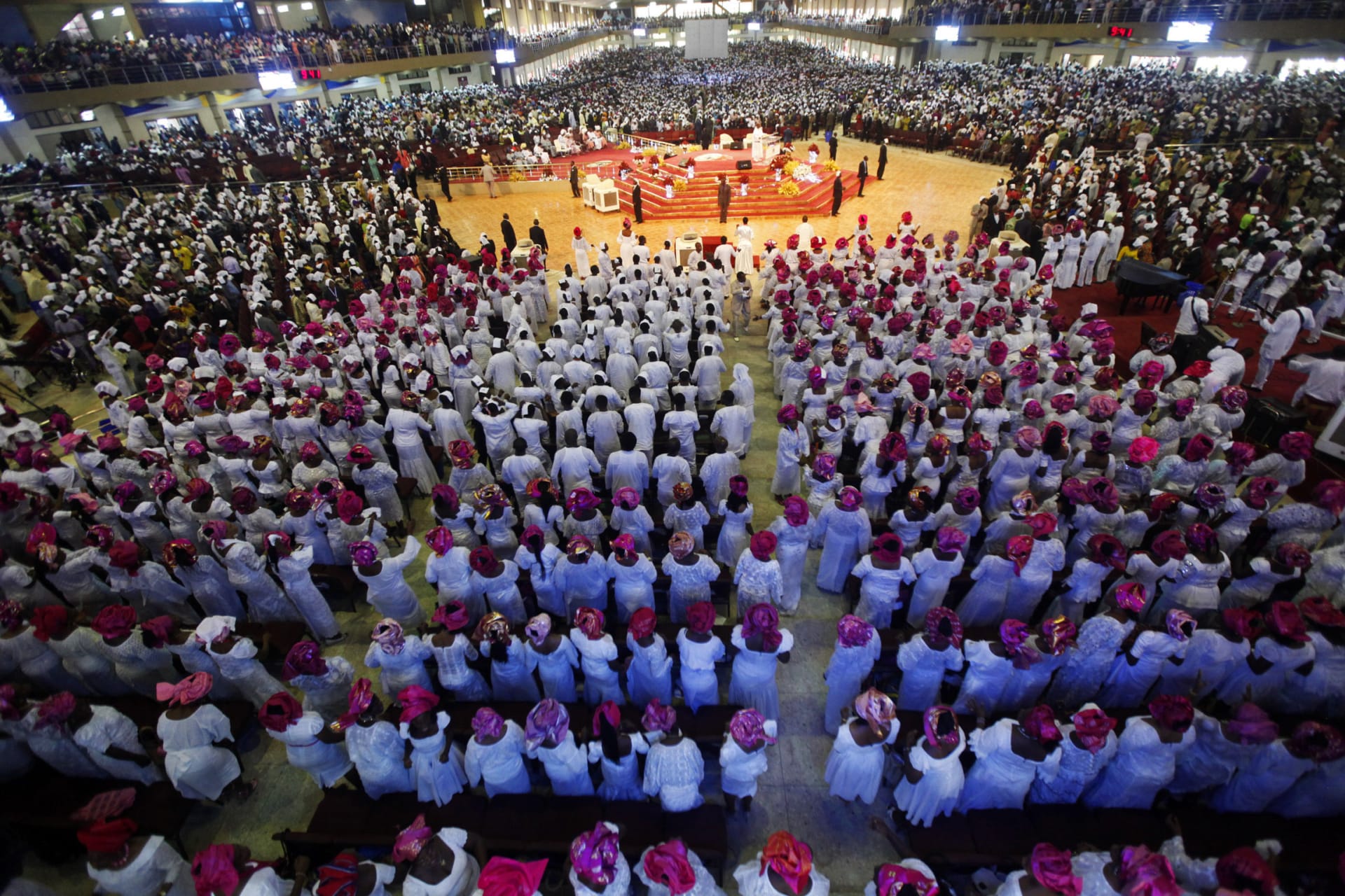 <p>Worshippers, dressed in traditional attire, attend a church service at the Living Faith Church, also known as the Winners’ Chapel, in Ota district, Ogun state.</p>
