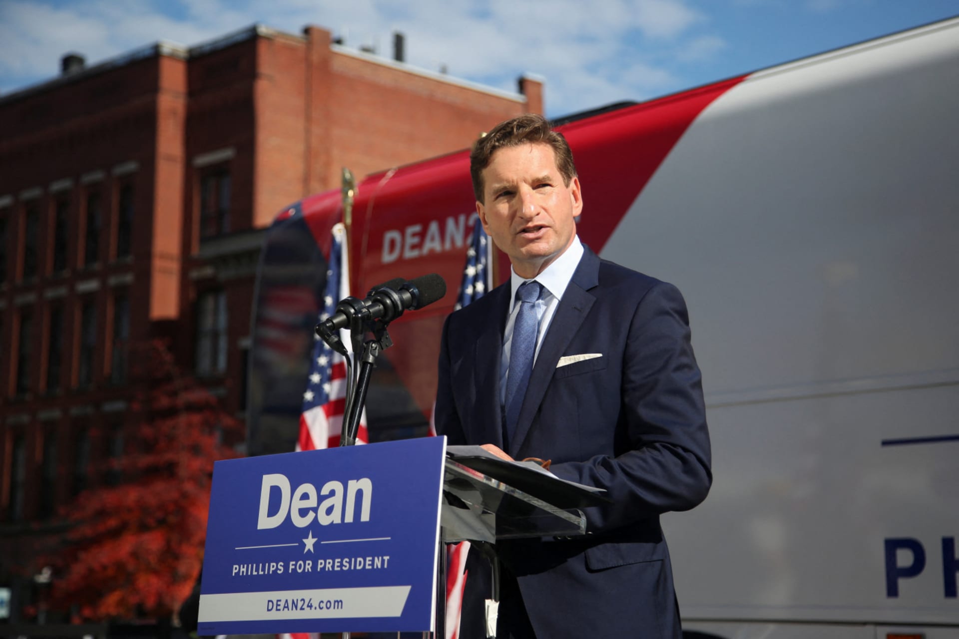 <p>Democratic Congressman Dean Phillips of Minnesota announces his presidential candidacy in Concord, New Hampshire, on October 27, 2023. </p>
