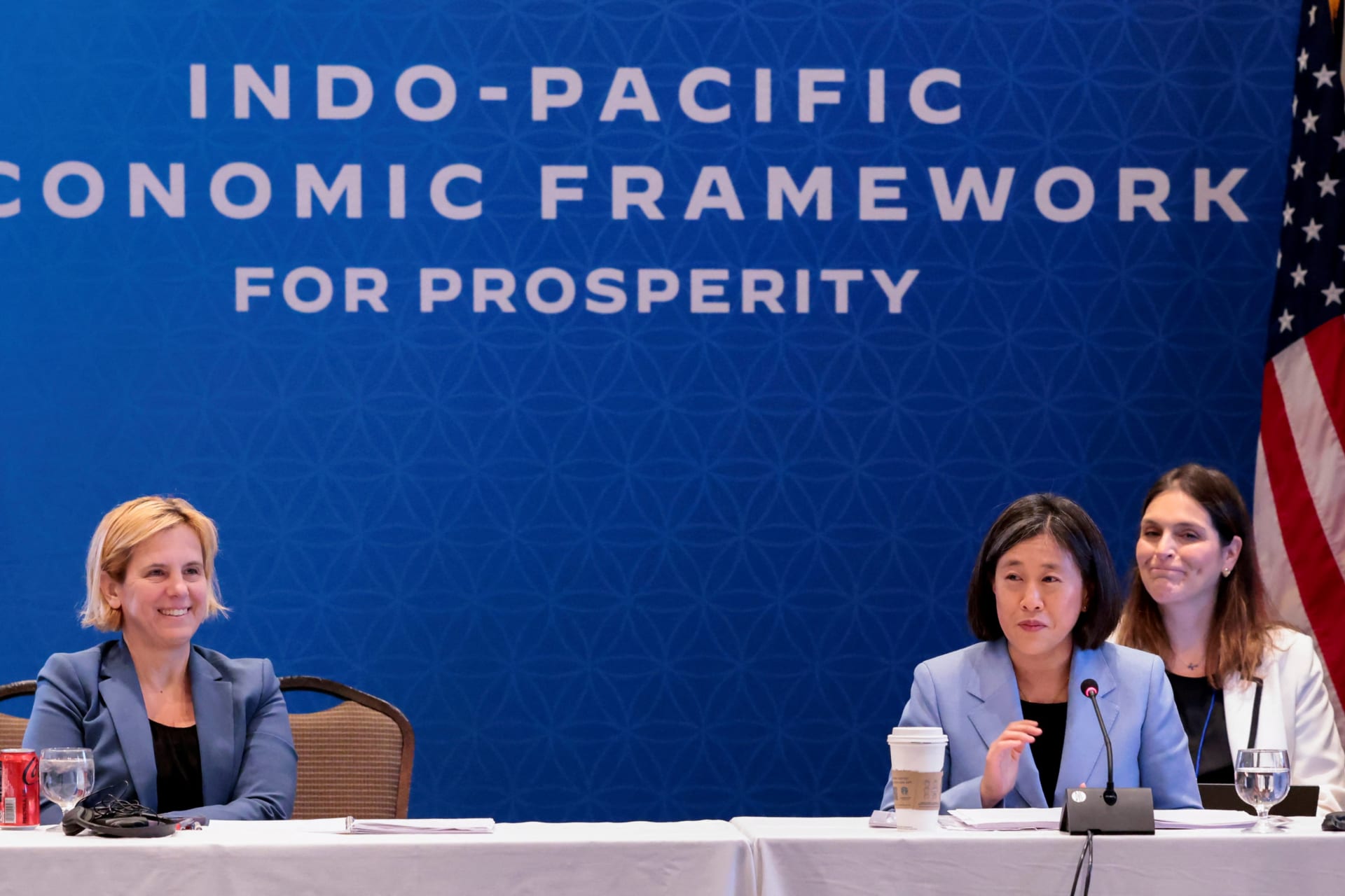 <p>U.S. Trade Representative Katherine Tai chairs the Indo-Pacific Economic Framework meeting in Detroit, Michigan on May 27, 2023.</p>
