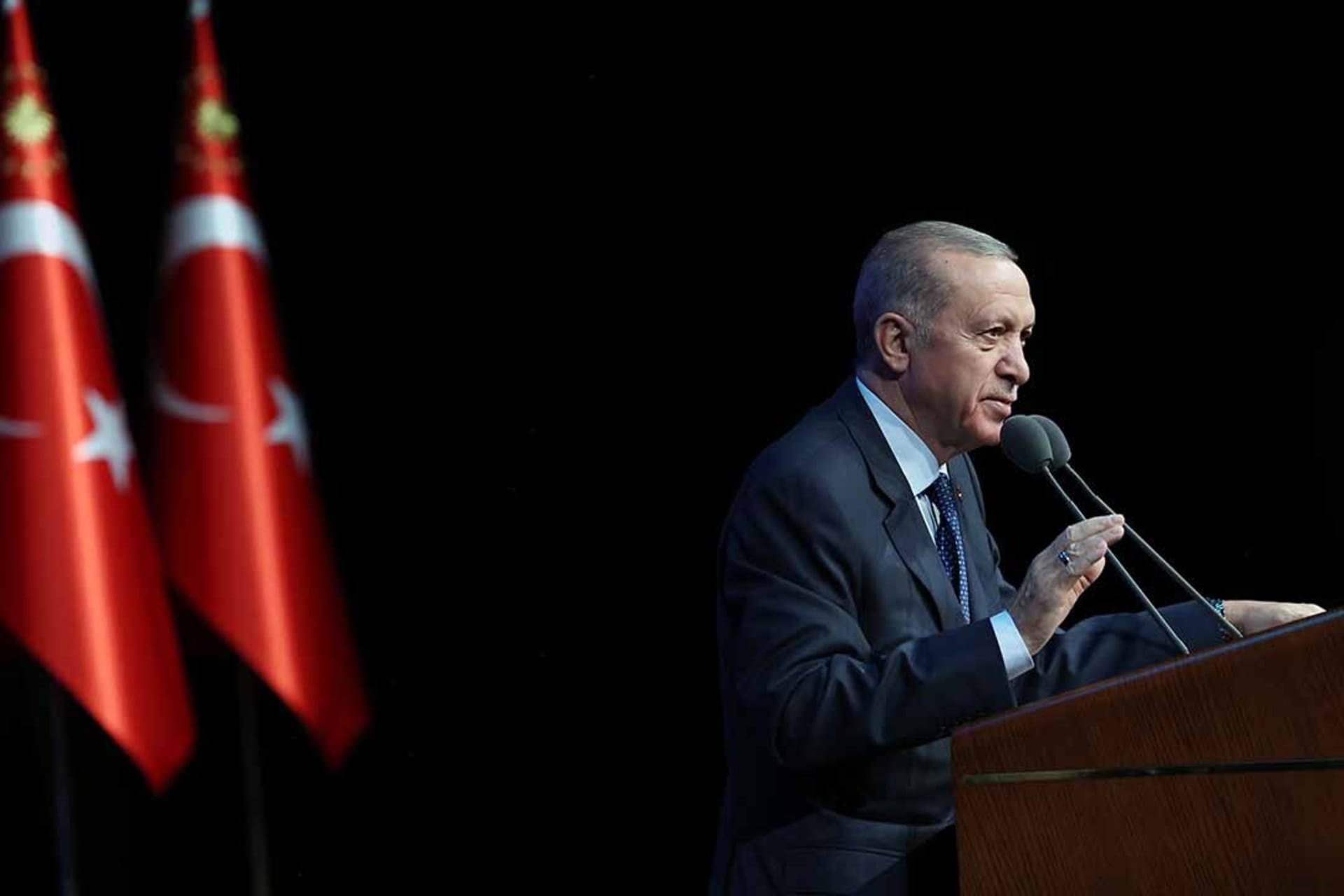 <p>President Recep Tayyip Erdogan delivers remarks at a youth organization’s convention in Ankara, Turkey.</p>
